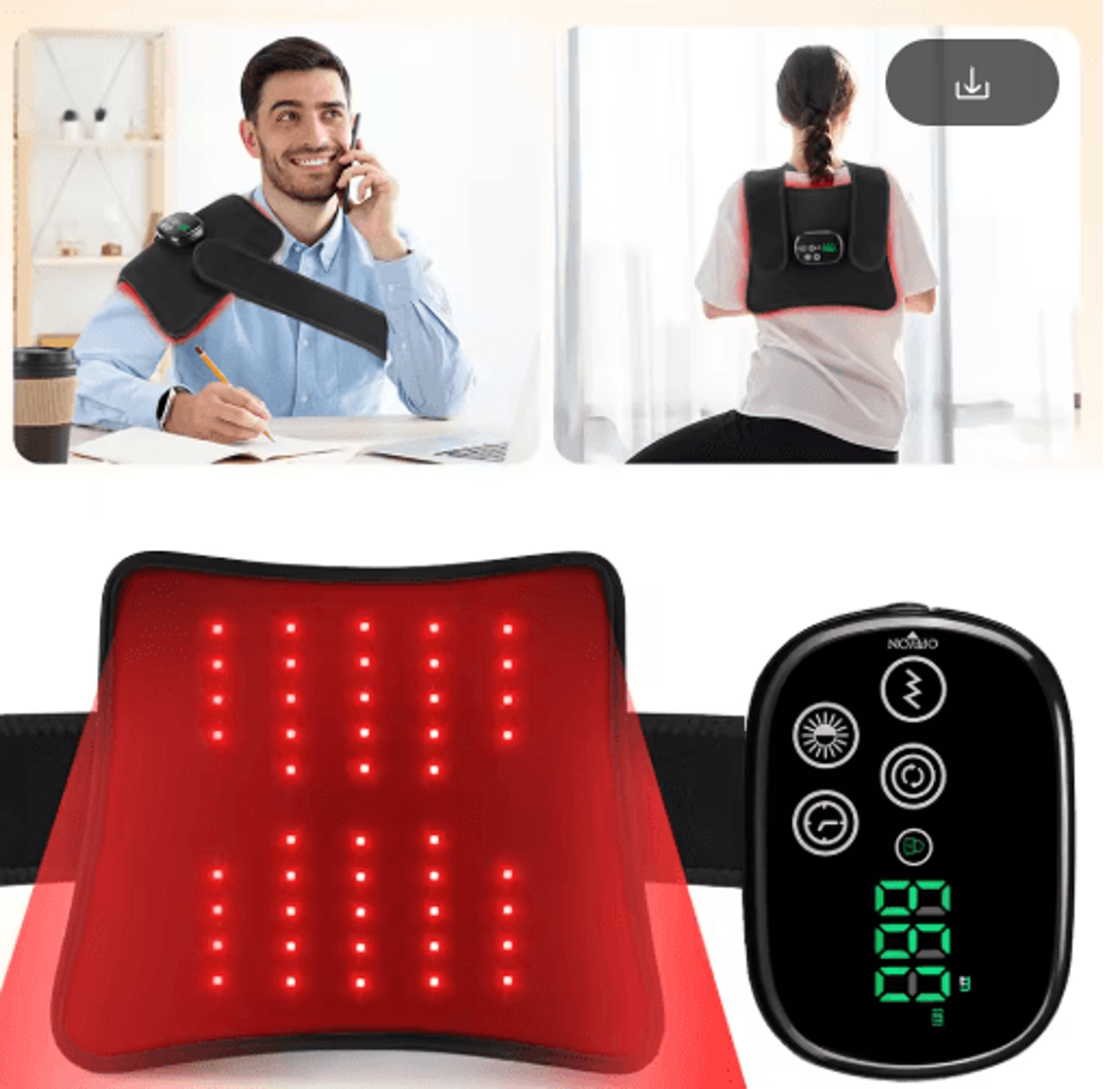 led heated massage wrap with vibration for shoulder, waist & knee – adjustable heating pad