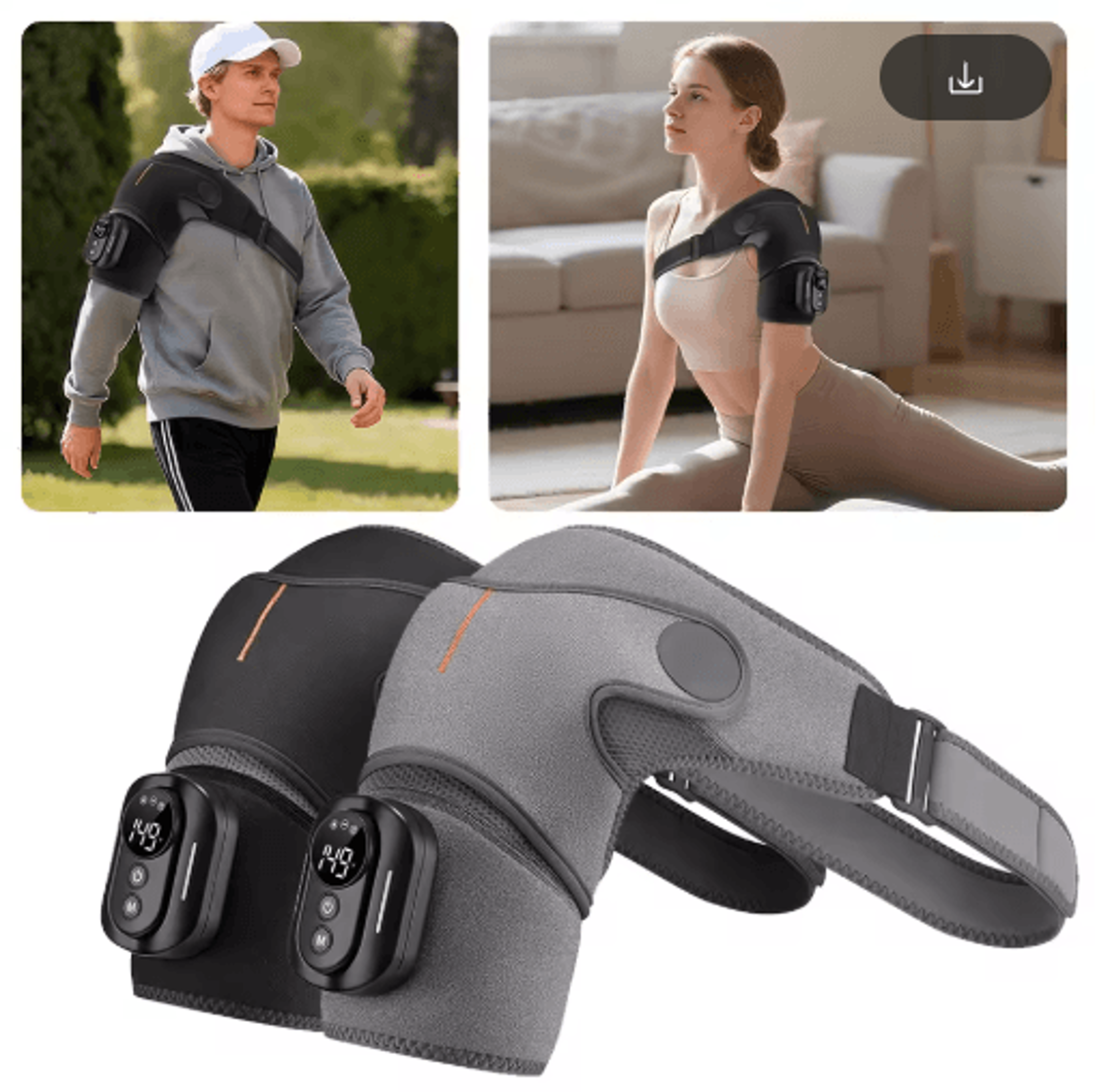 cordless electric shoulder massager with heat & vibration – remote control heating wrap