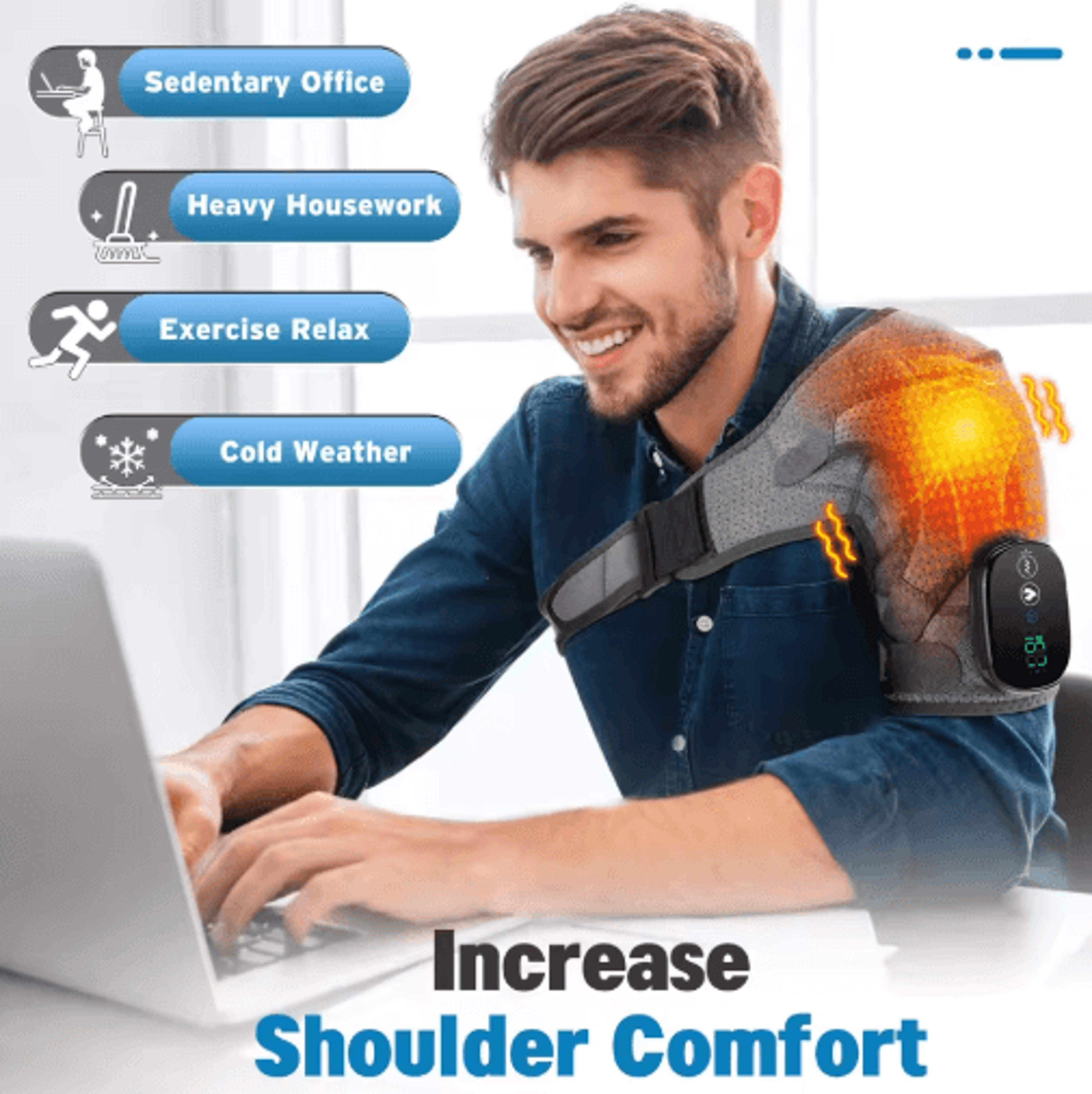 electric heated shoulder massager brace with 3 heat levels & vibration – cervical & shoulder wrap