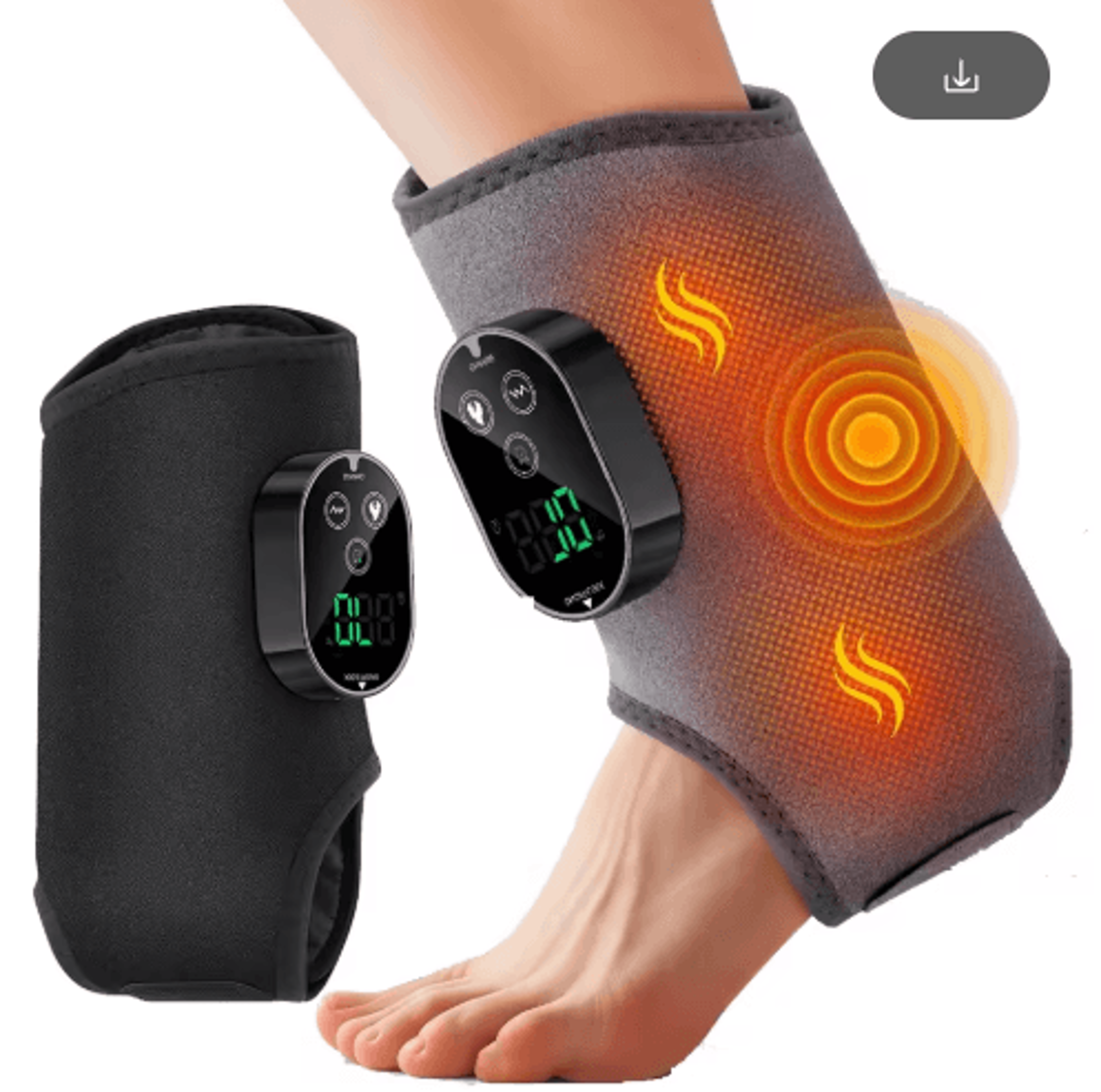 rechargeable heated foot & ankle massager with heat & vibration – dual motor wrap for foot, ankle & calf comfort