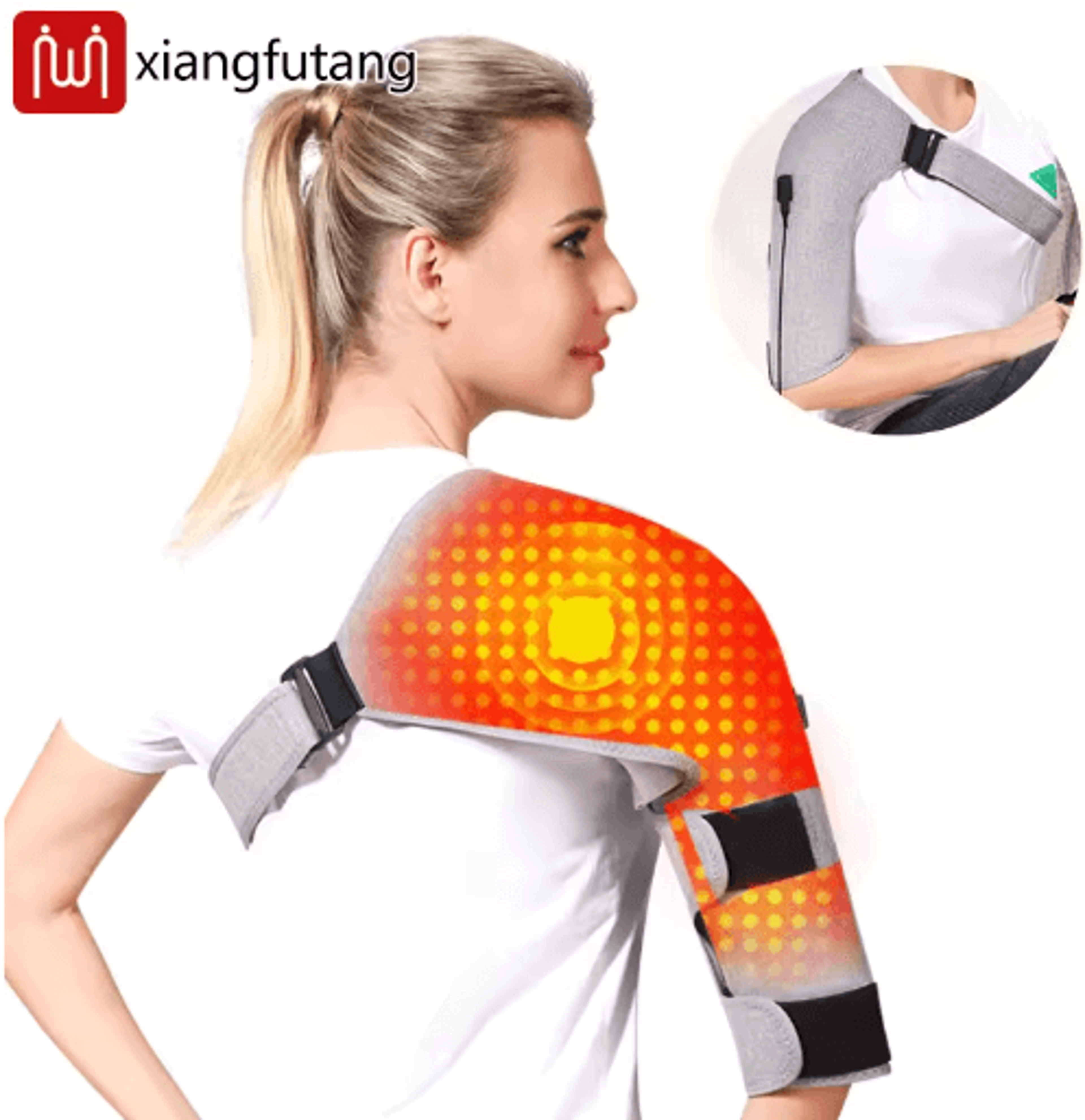 red light heated shoulder support brace – electric massage wrap with 3-speed vibration & heat