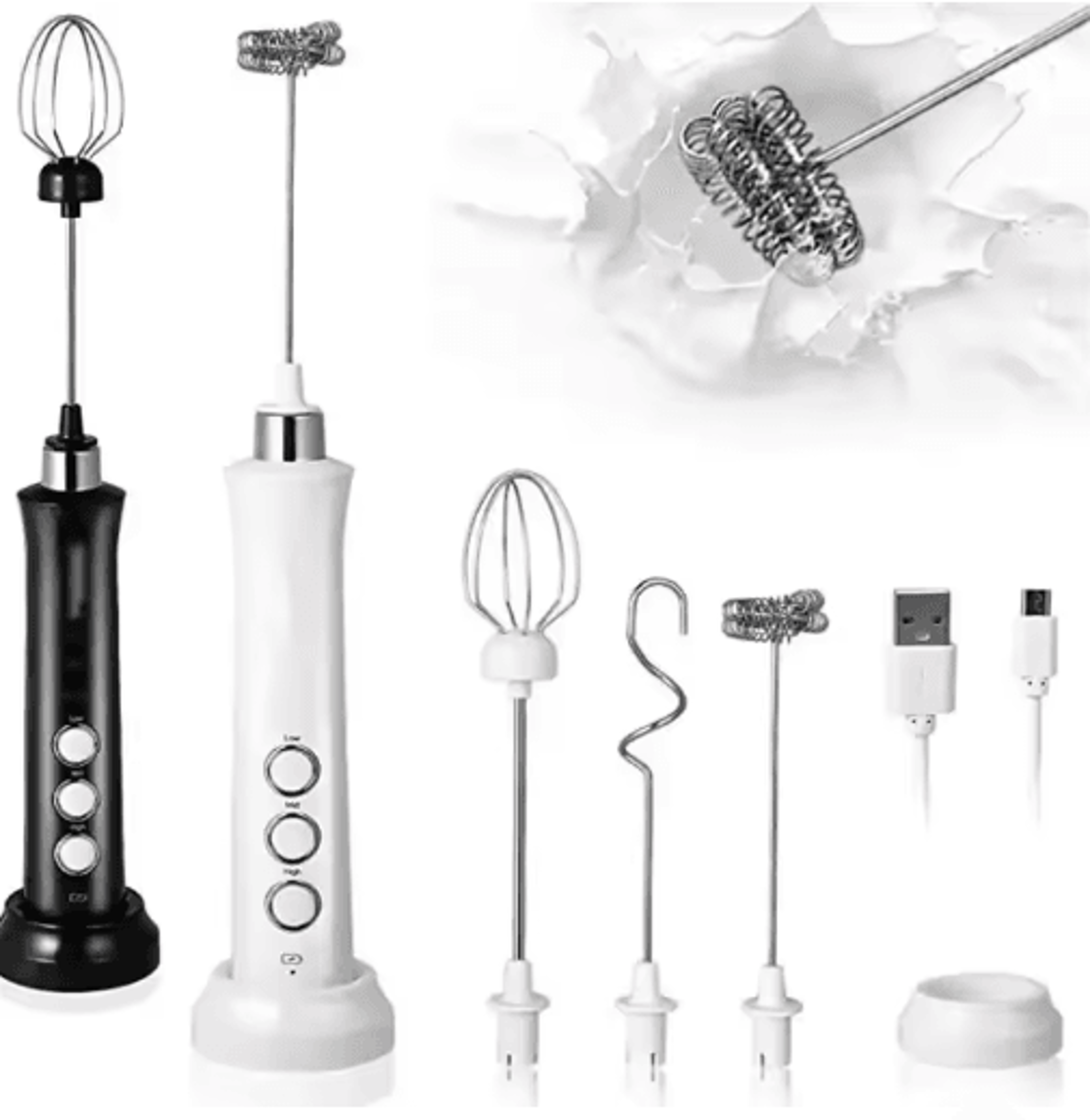 wireless rechargeable electric milk frother – usb handheld foam maker with 3 speed settings