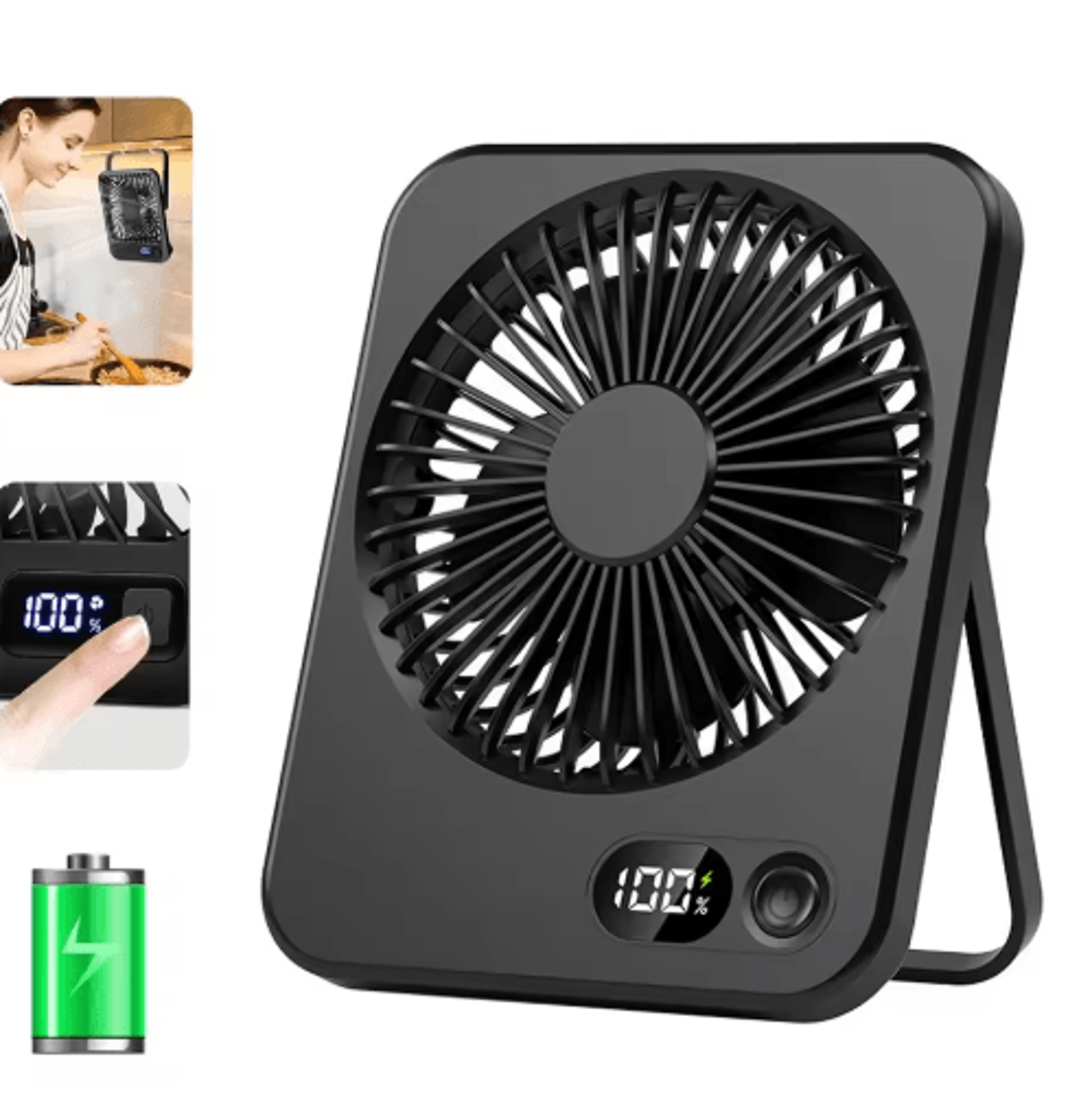 portable usb rechargeable desk fan – foldable personal table fan with 5 speeds & power display