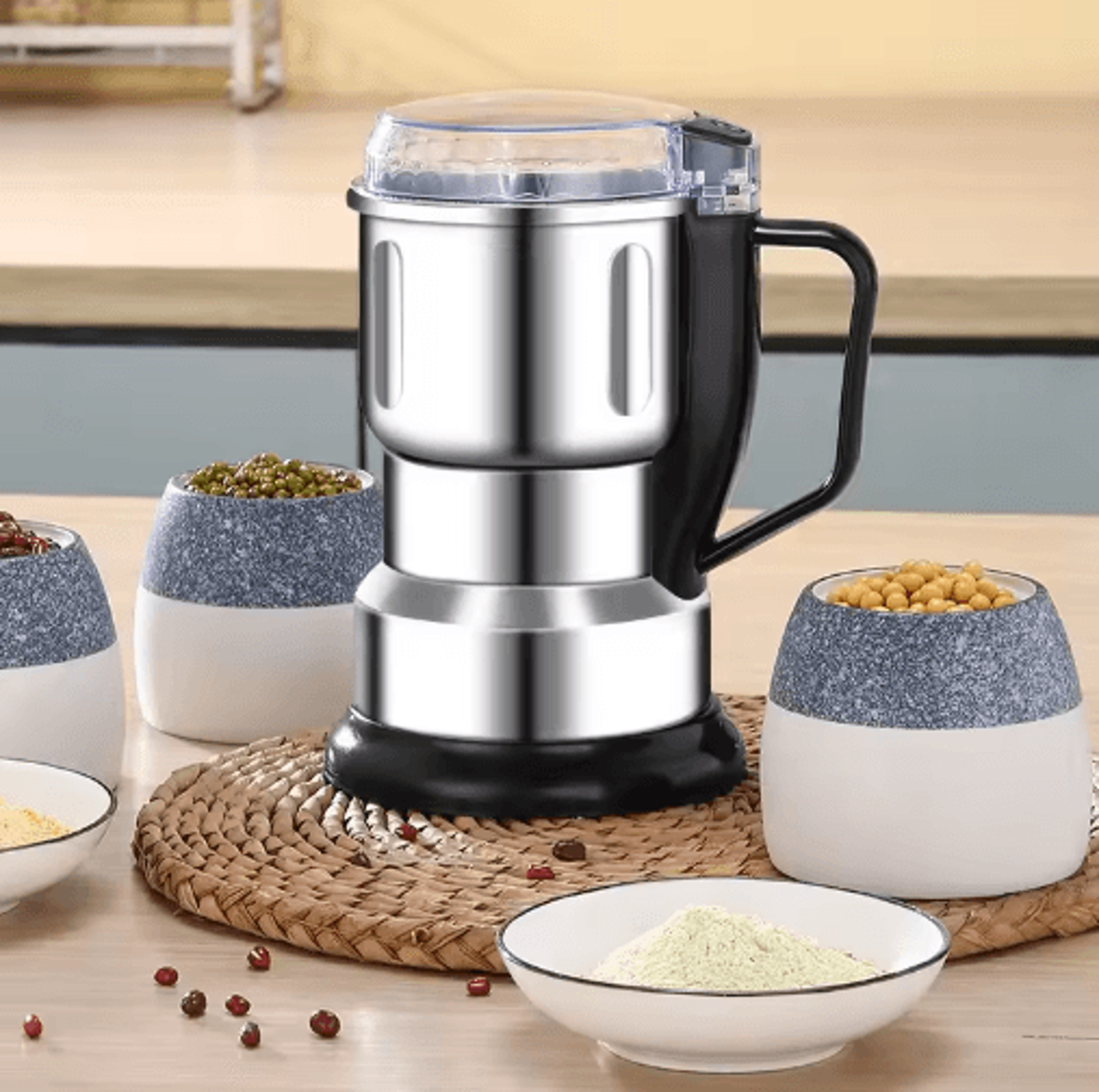 mini electric coffee & spice grinder – 4-blade household grinder for coffee beans, spices & grains