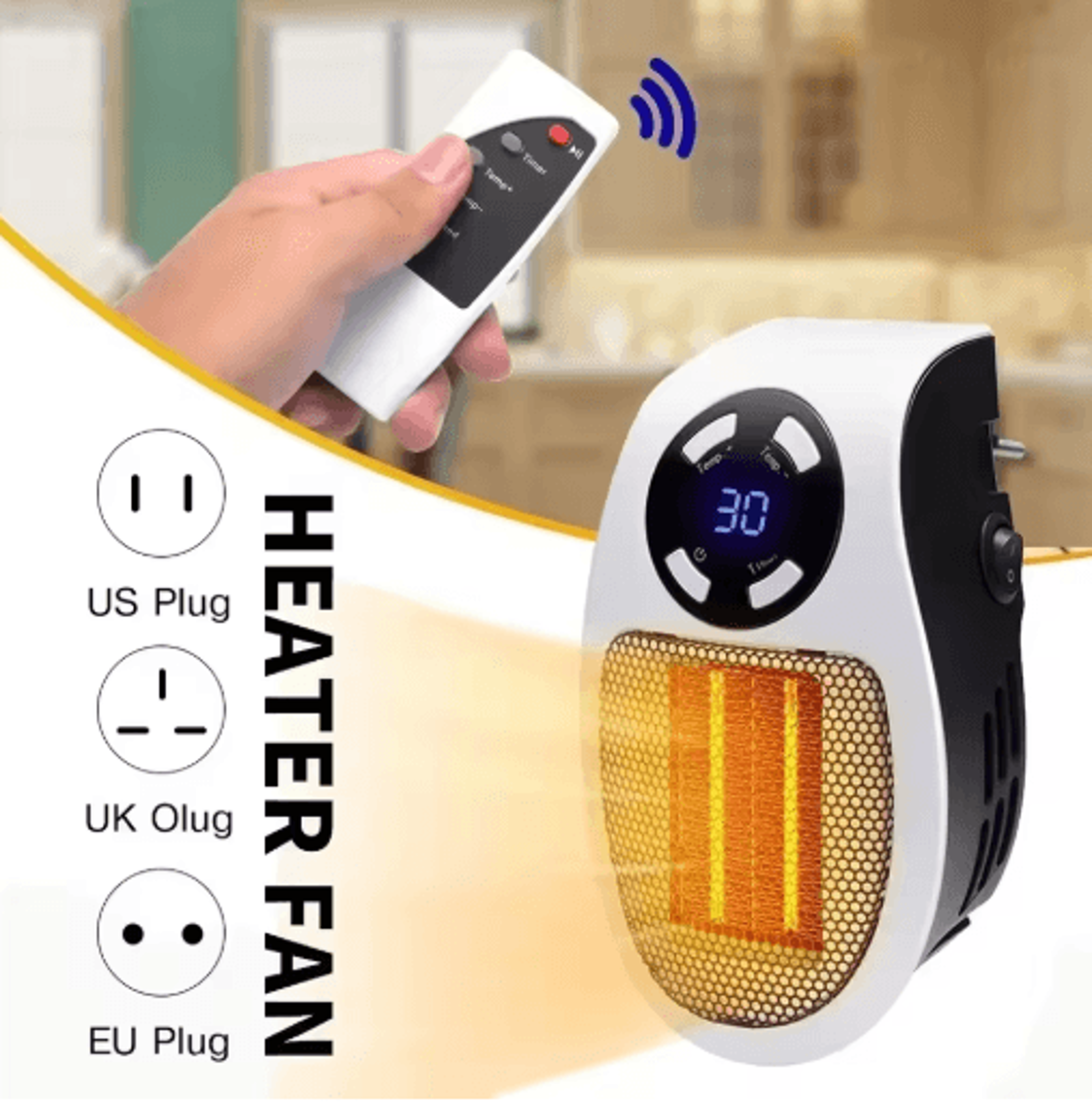 portable plug-in electric heater – 500w mini room heater with remote control