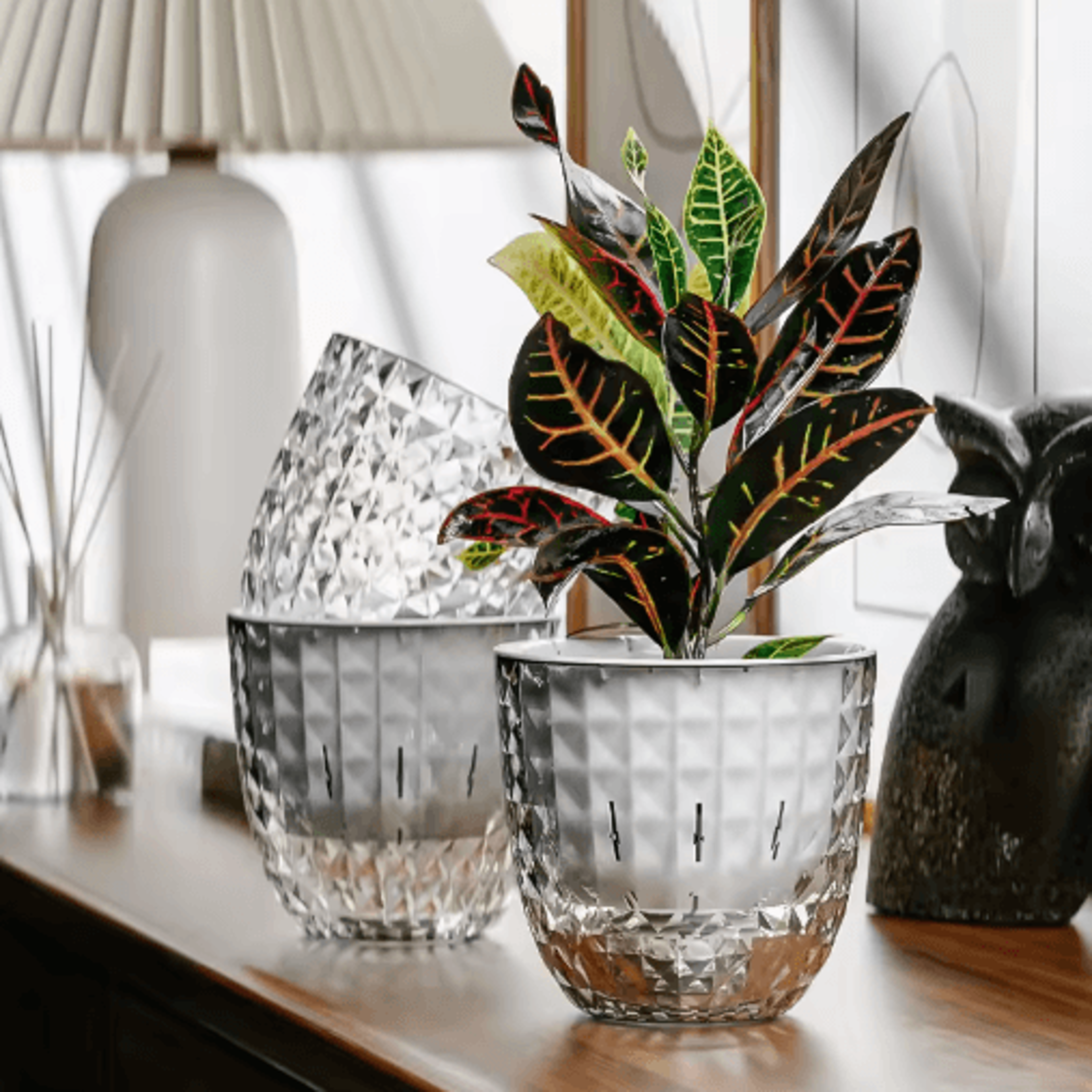 self-watering transparent flower pot – double layer automatic water absorbing planter for indoor plants & succulents