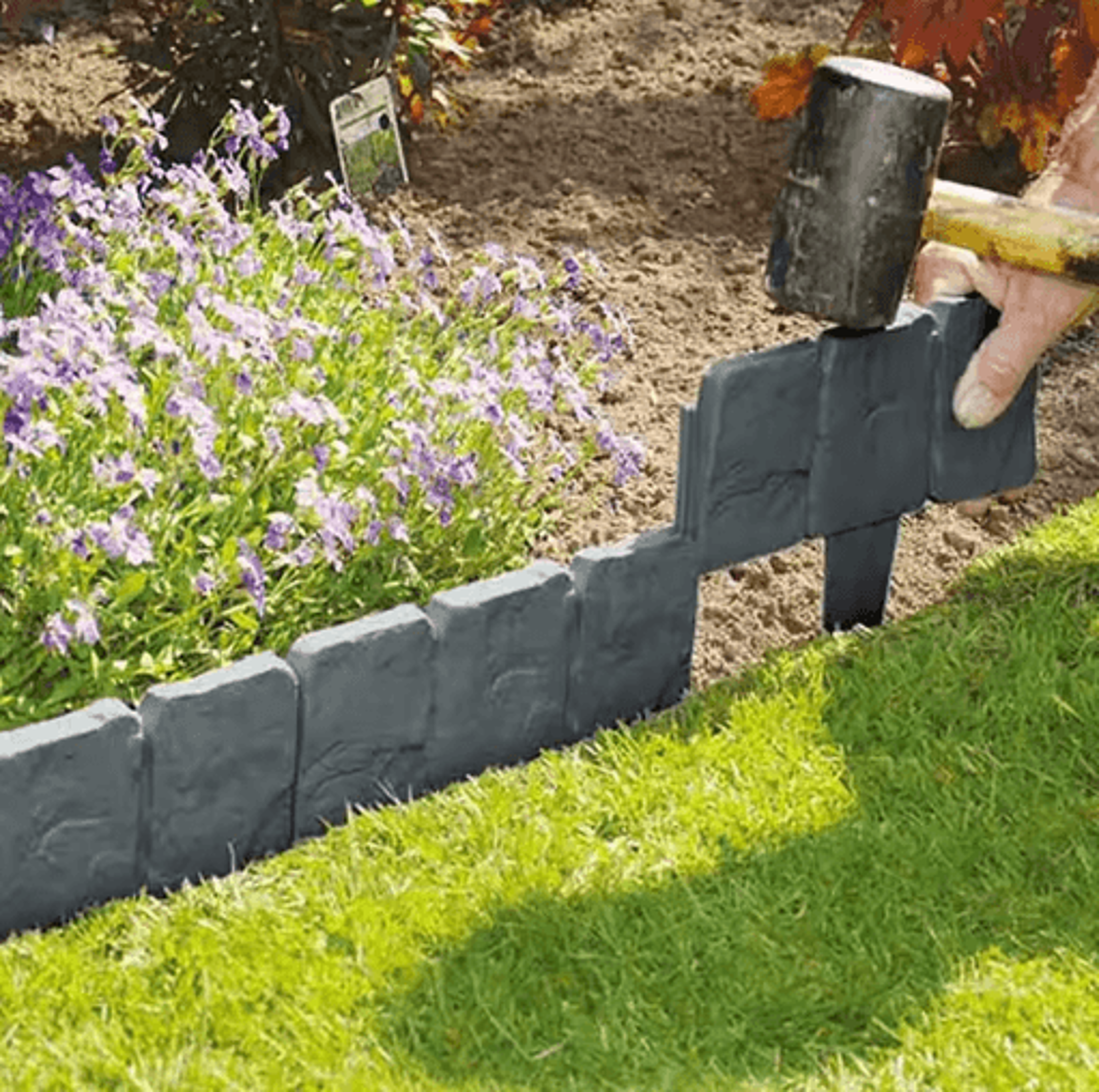 decorative imitation stone garden fence border – plant support & lawn edging stakes (5–10 pcs)