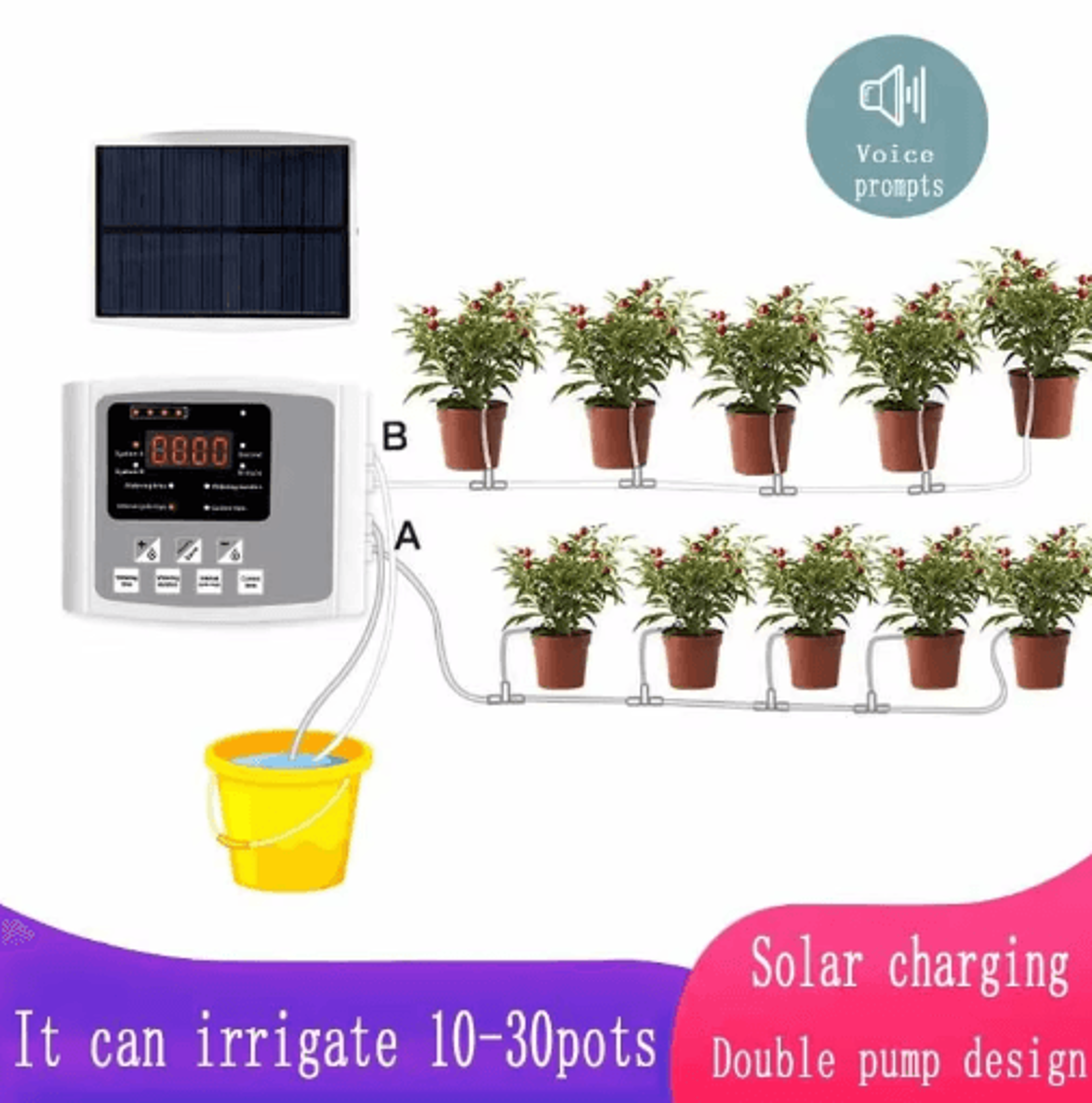 solar smart drip irrigation system – automatic garden watering timer with dual pump controller