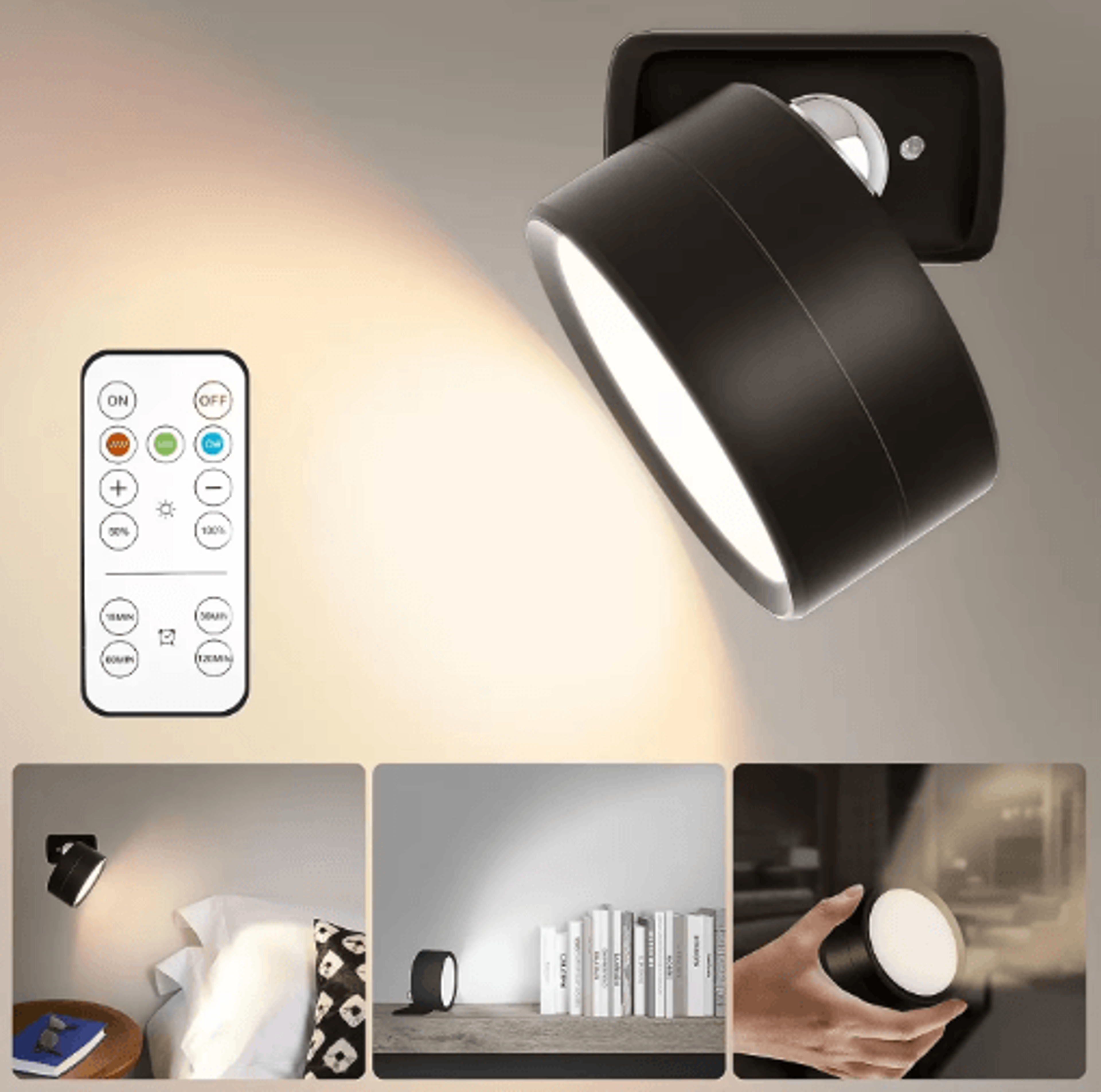 magnetic led wall light – 360° rotating dimmable picture & cabinet spotlight with touch & remote control
