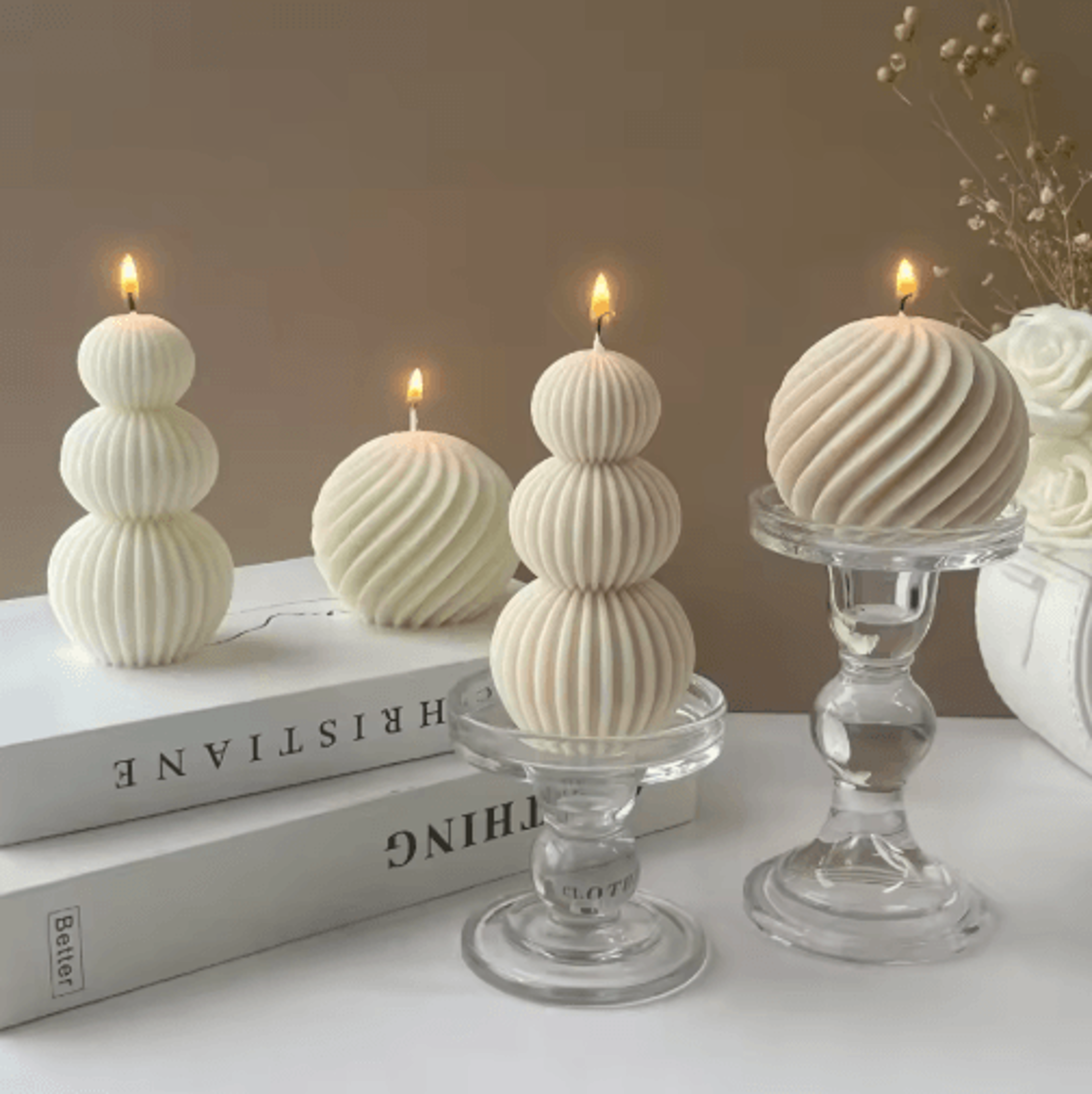 nordic minimalist ribbed ball soy wax scented candle – aromatherapy candle for home decor & gifts