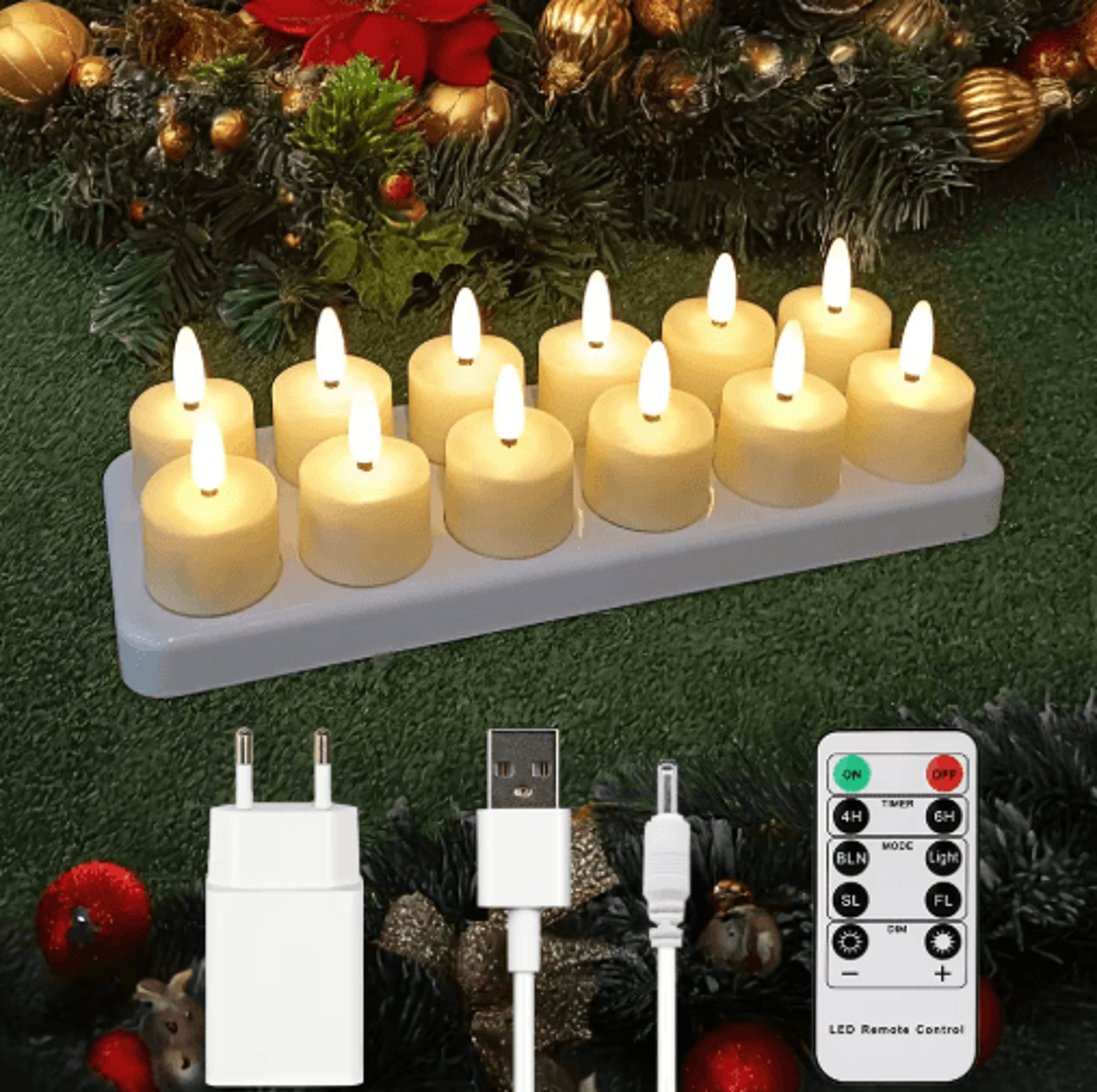 fpoo rechargeable flameless led tea lights – flickering candle lamps with timer & black cups