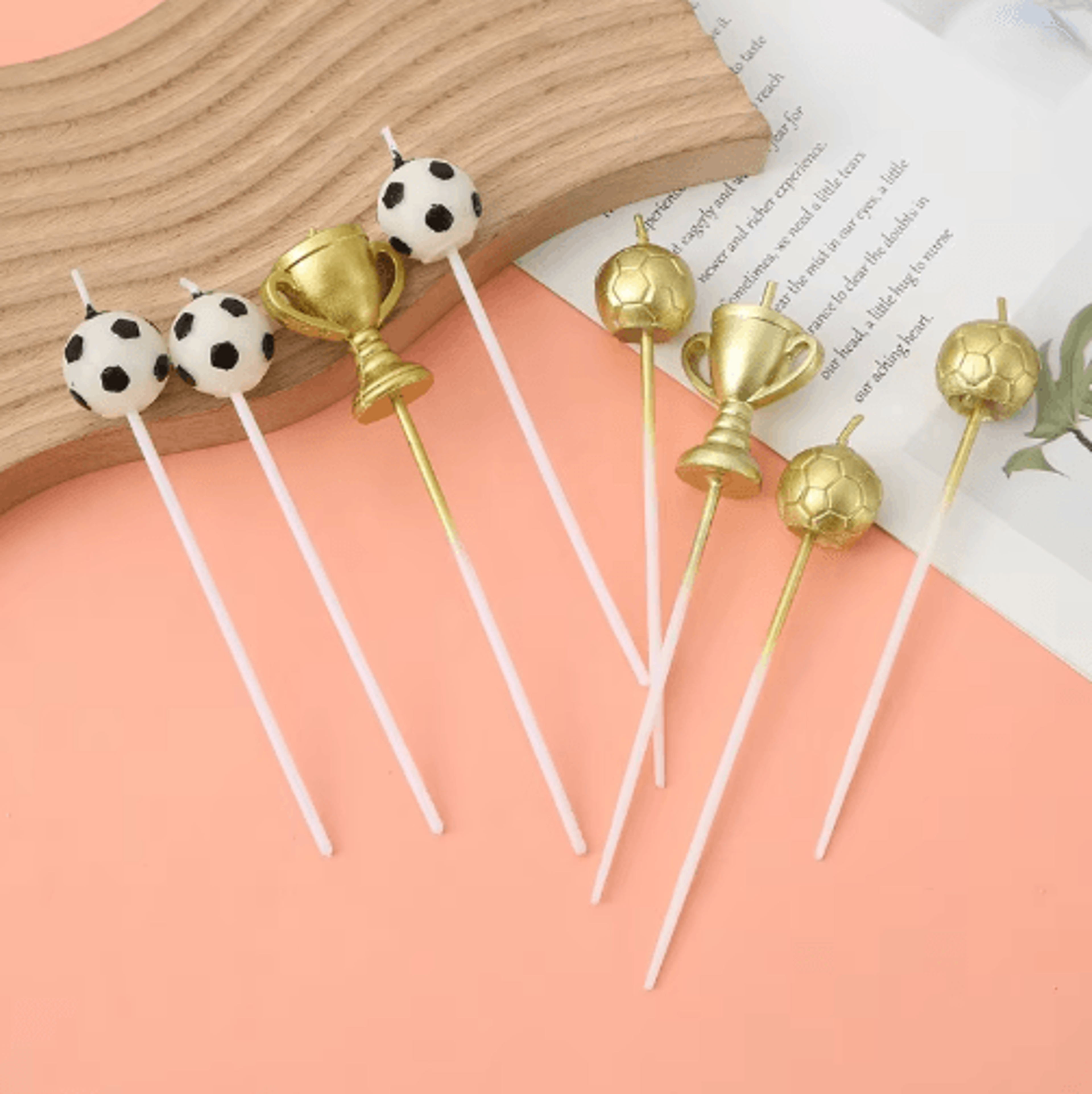 4pcs football trophy cake candles – soccer ball birthday cake toppers for kids' party decorations
