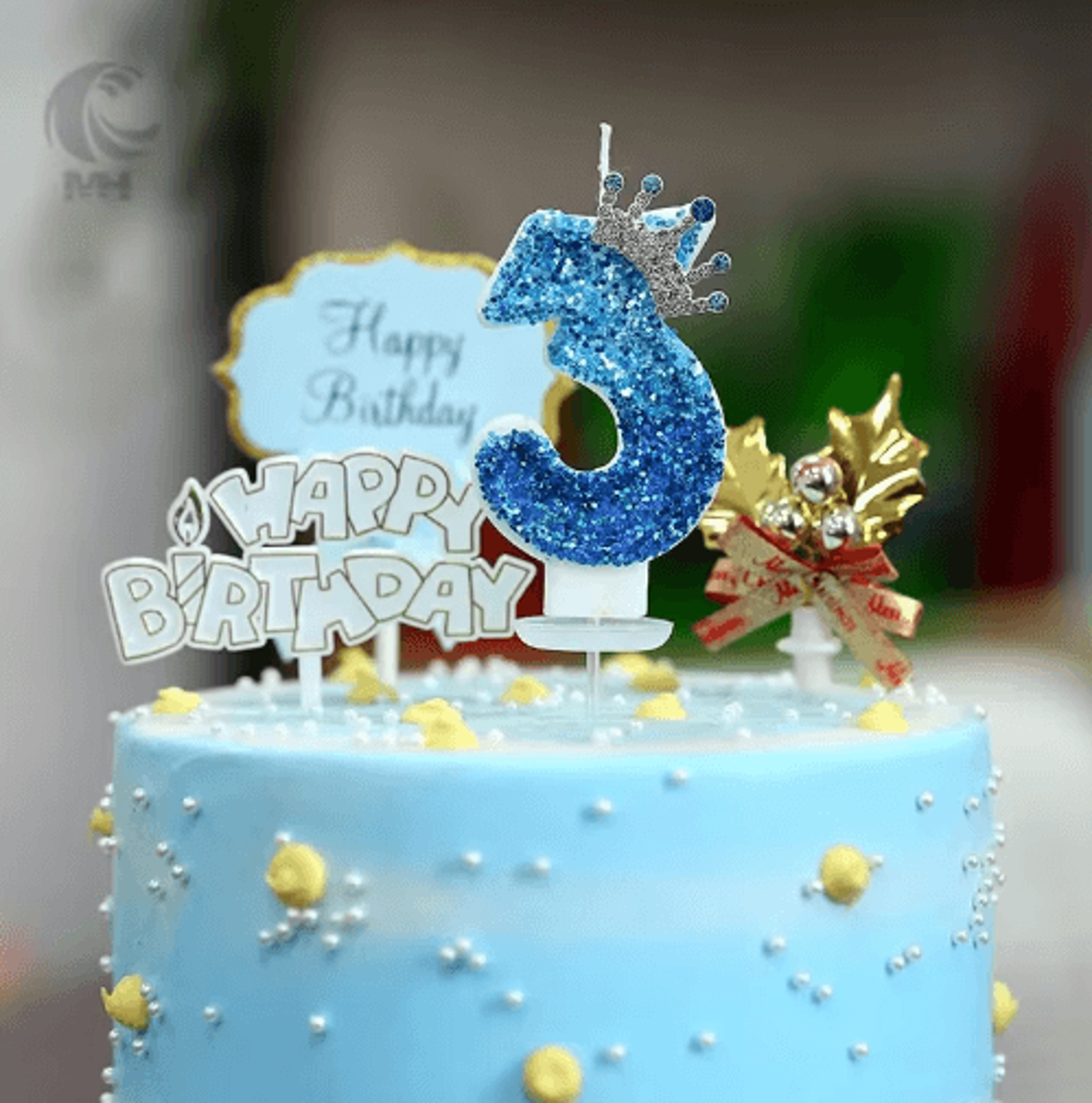 blue princess crown number birthday candle (0–9) – royal cake topper for girls' birthday parties