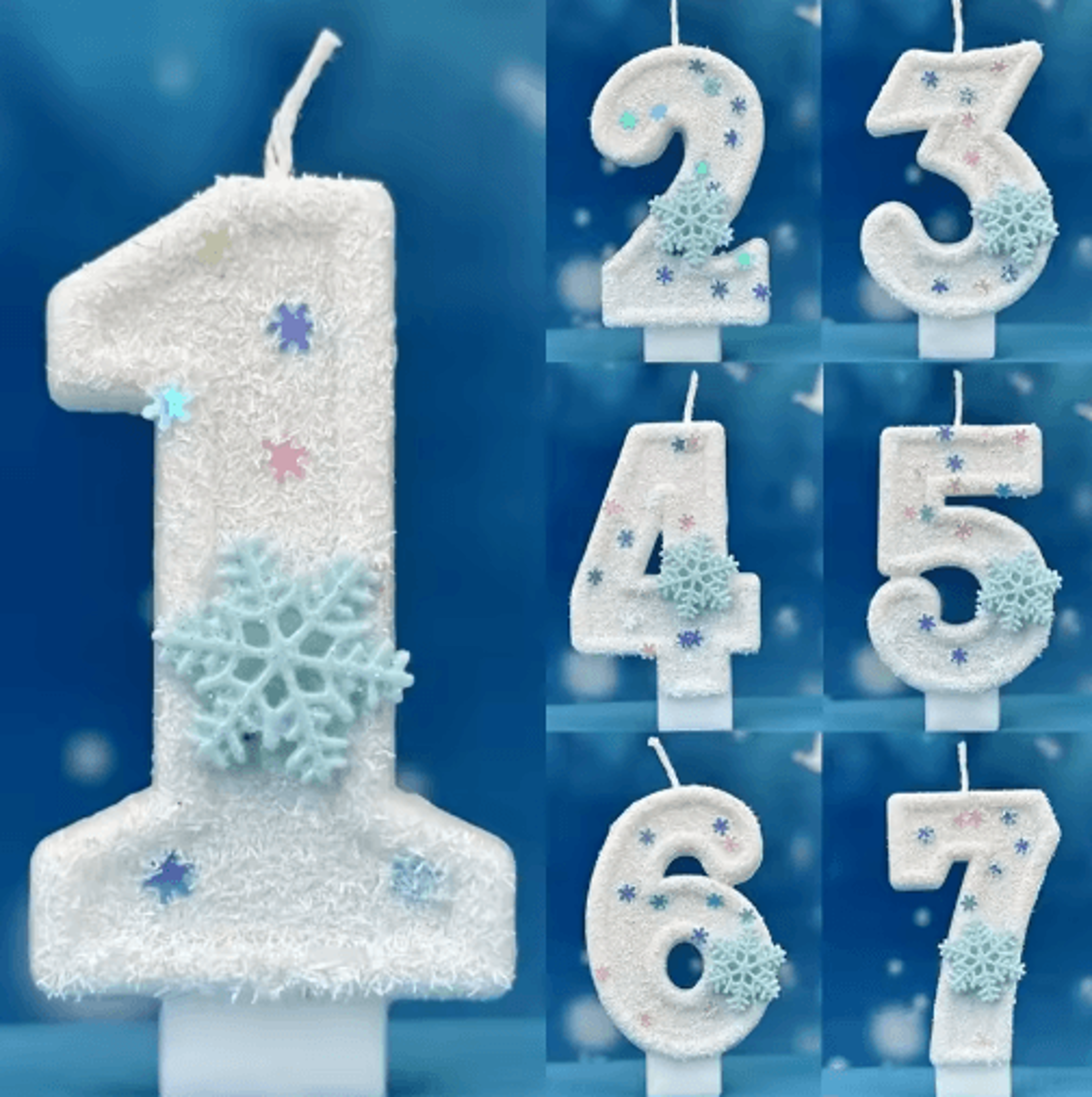 snowflake number birthday candles (0–9) – winter-themed cake toppers for christmas & birthday parties