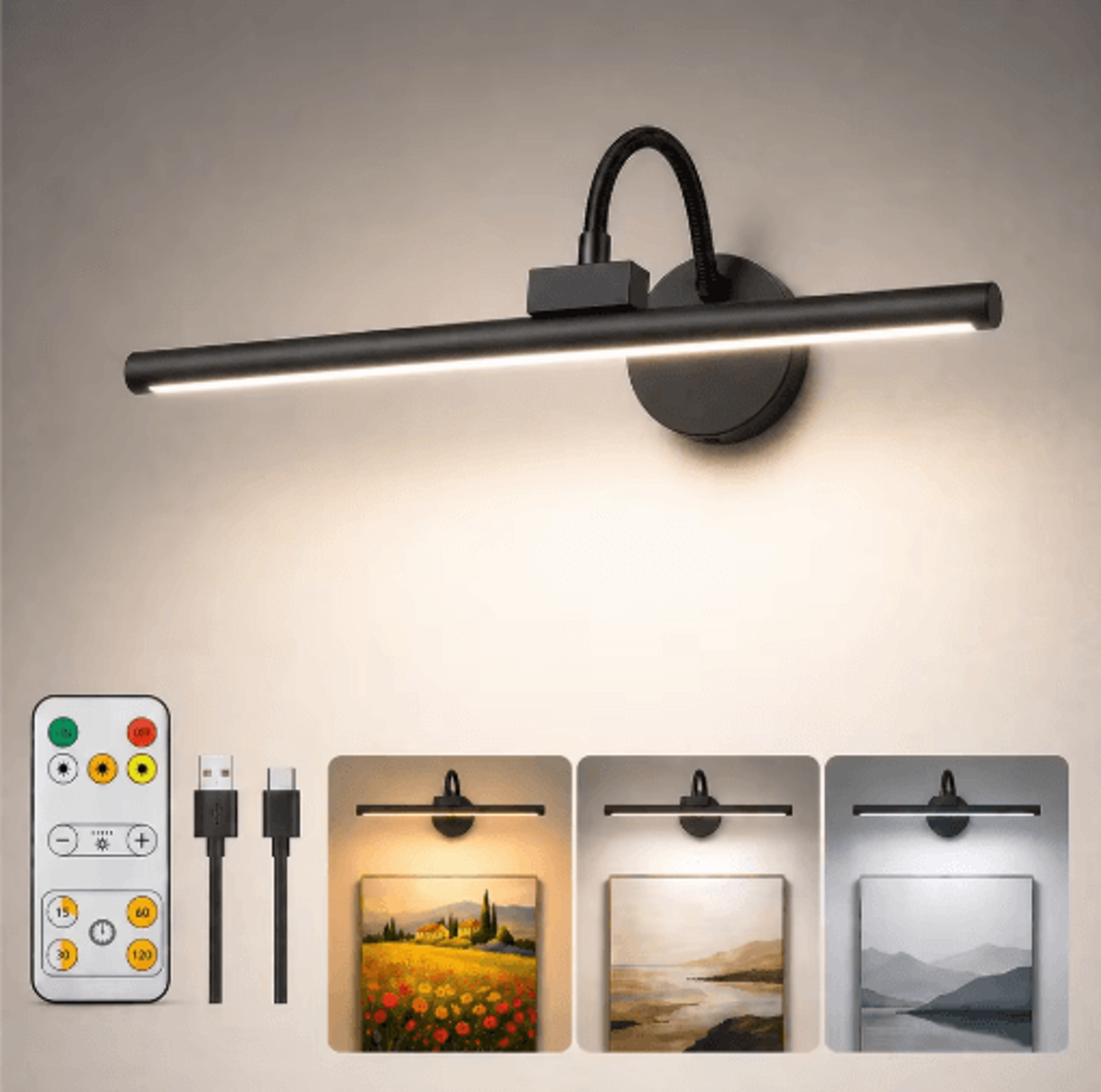 rechargeable led wireless picture light – 360° magnetic wall lamp with remote & 3-color dimmable lighting