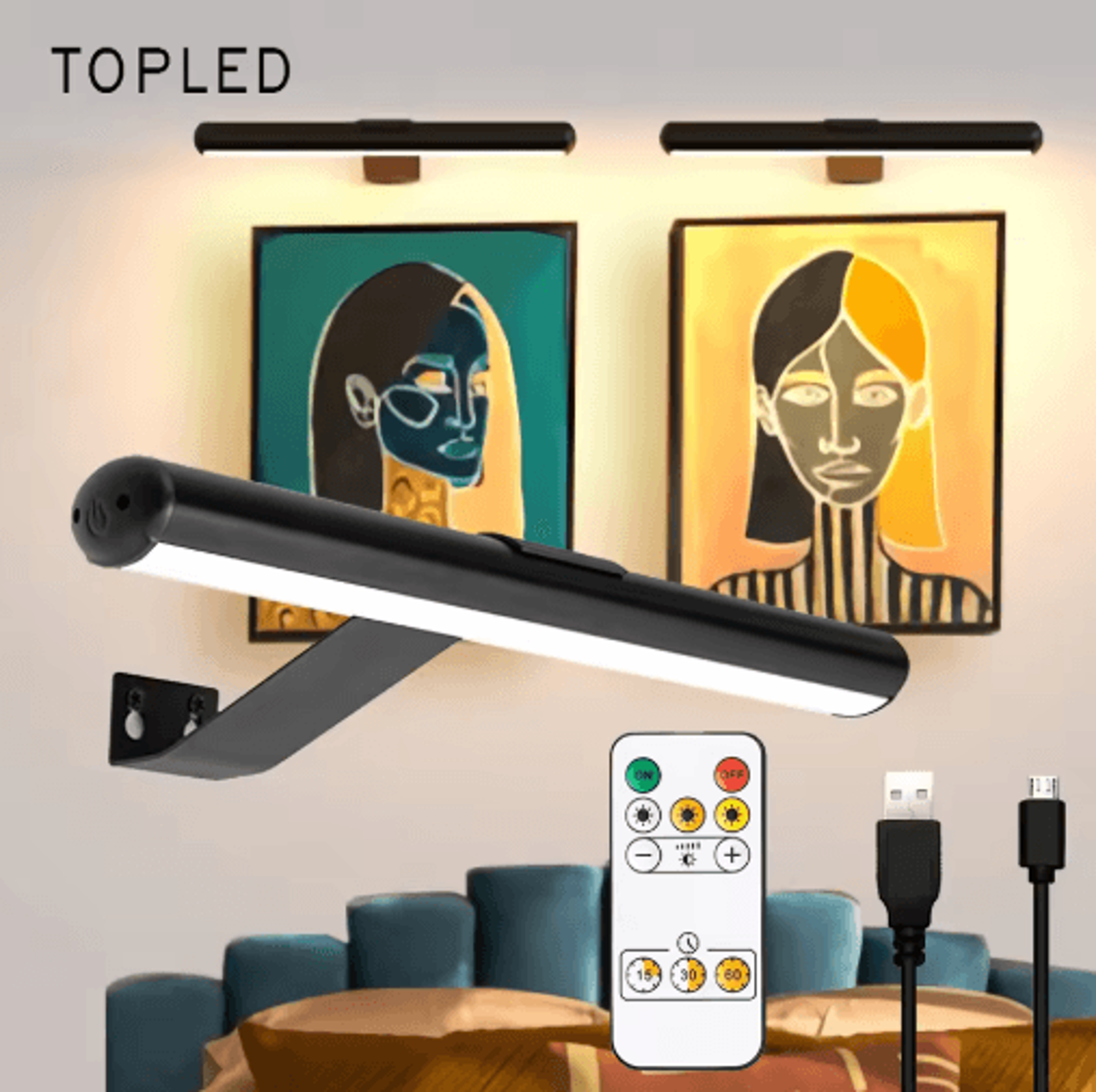 rechargeable wireless picture light – battery operated led art display wall lamp with remote control