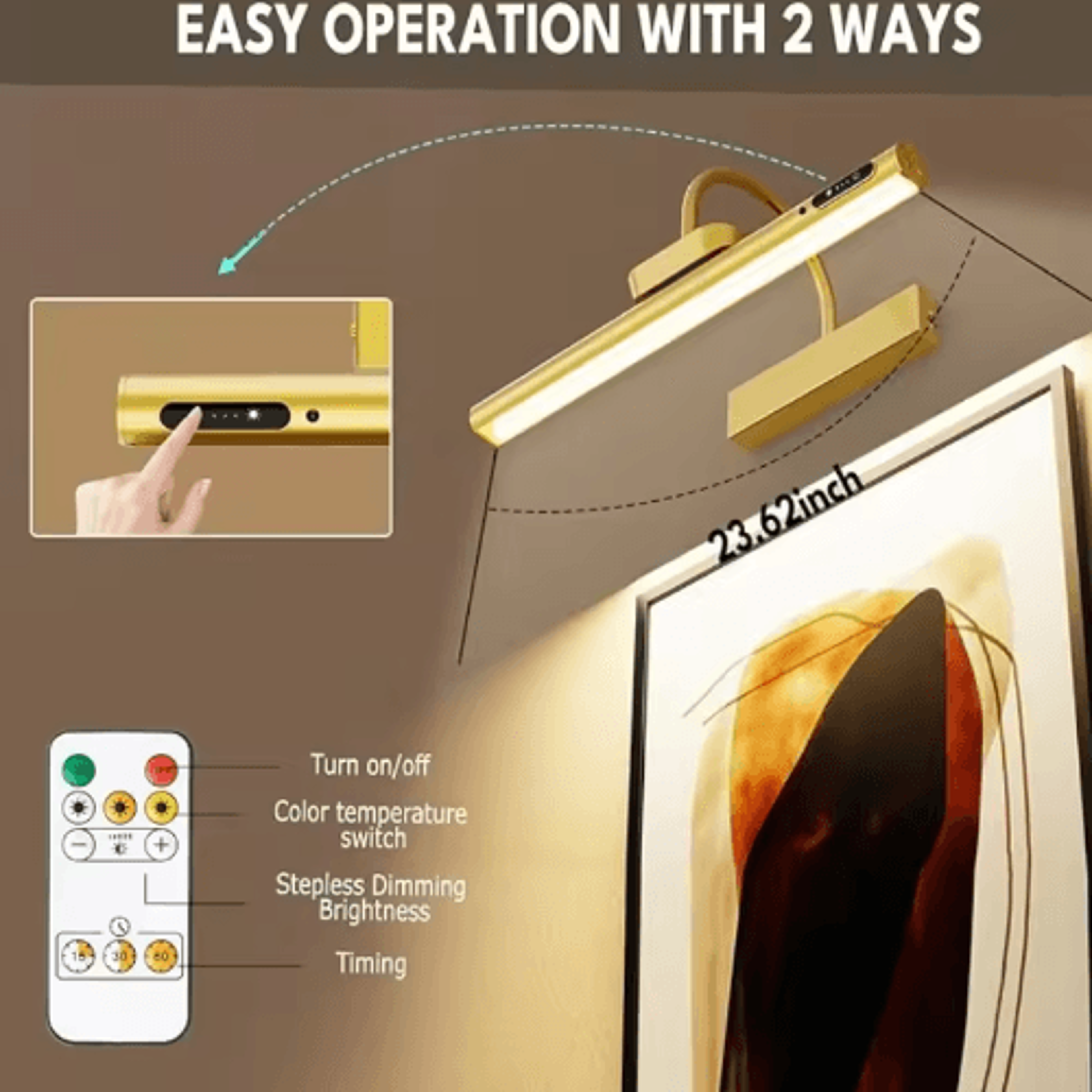 rechargeable wireless picture light battery operated led art display wall lamp with remote control