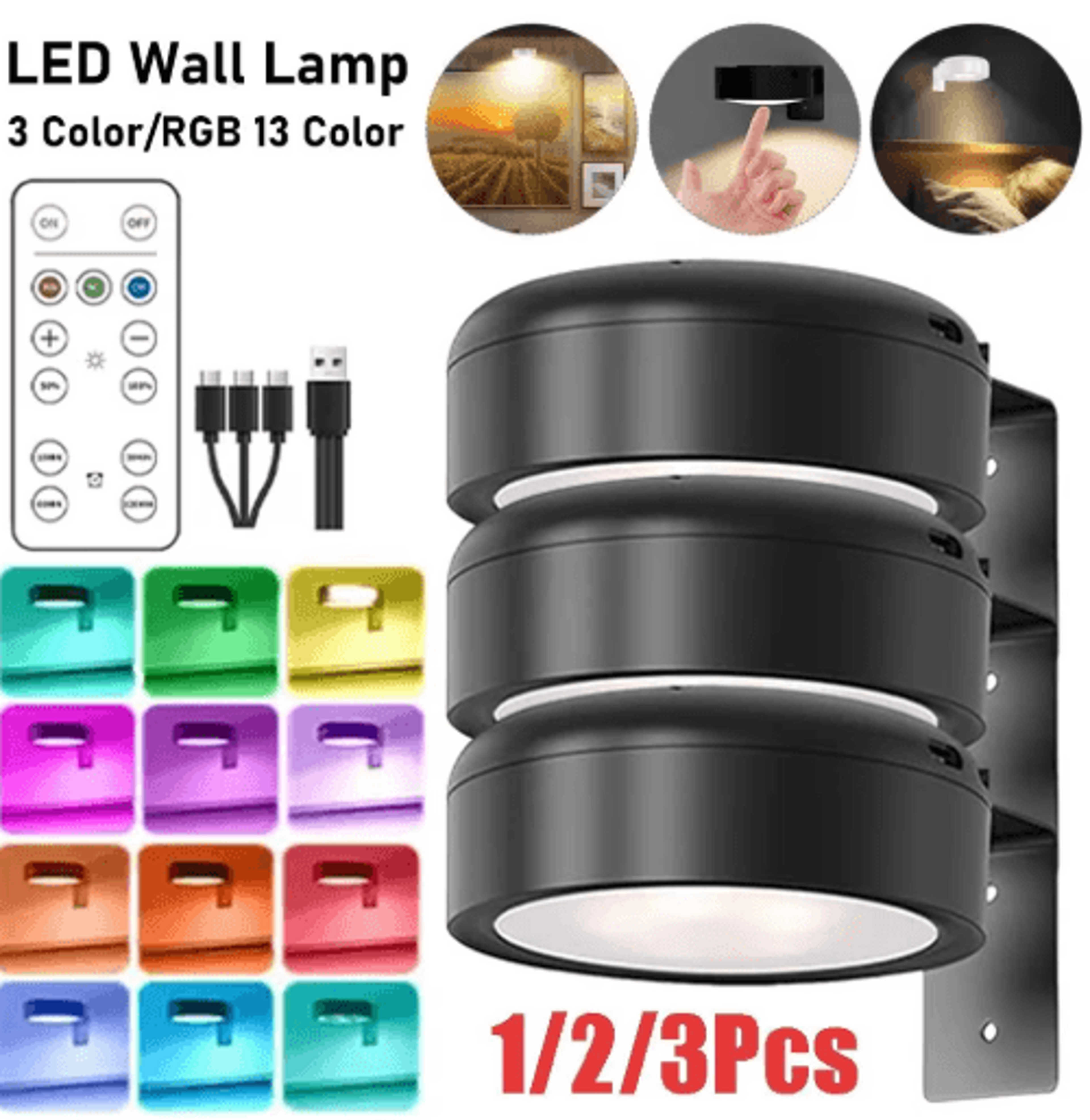 1/2/3pcs rechargeable magnetic led picture light – wireless dimmable wall light with remote & timer