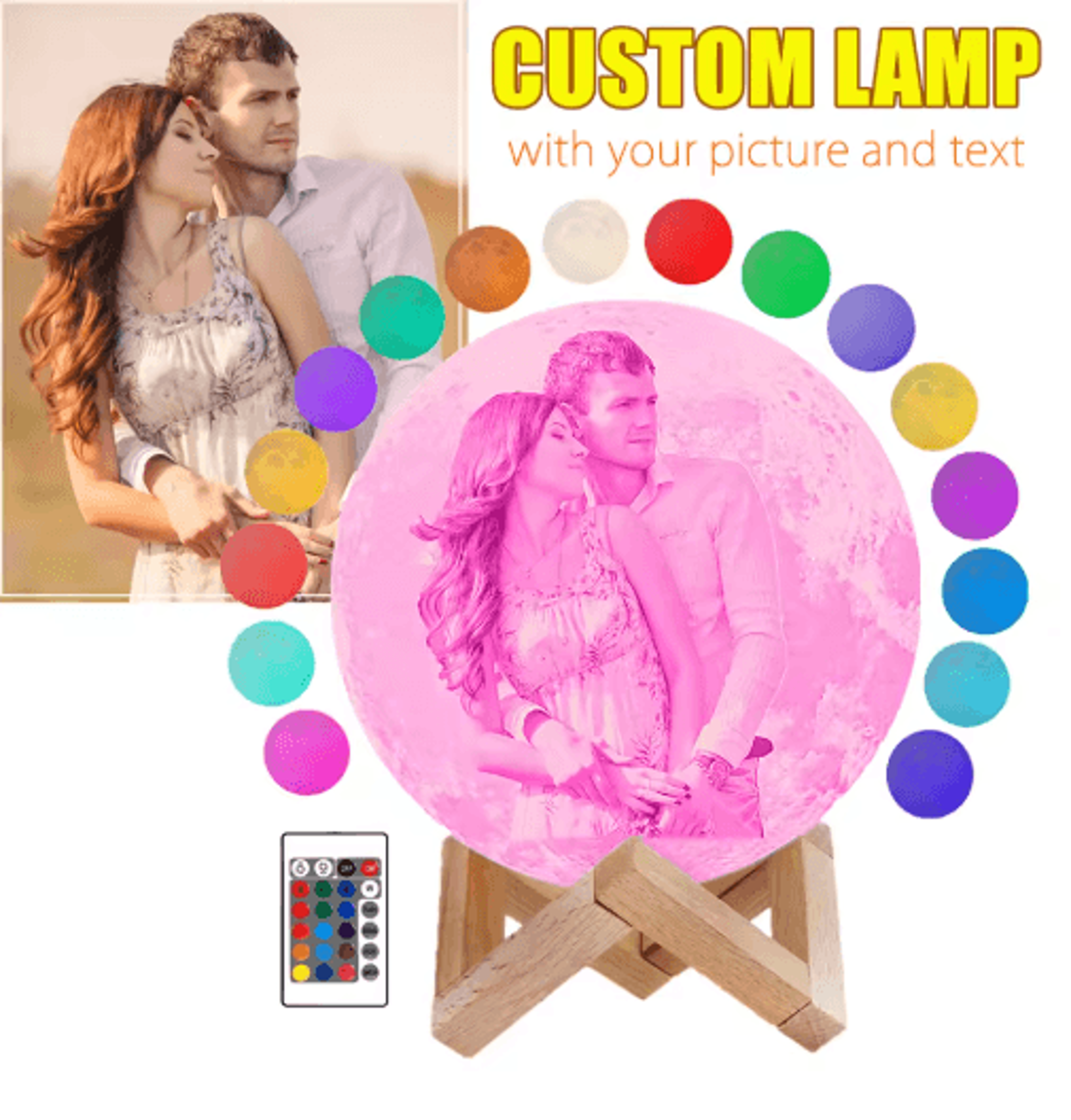 personalized photo moon lamp – custom engraved led night light with 2/3/16 color options