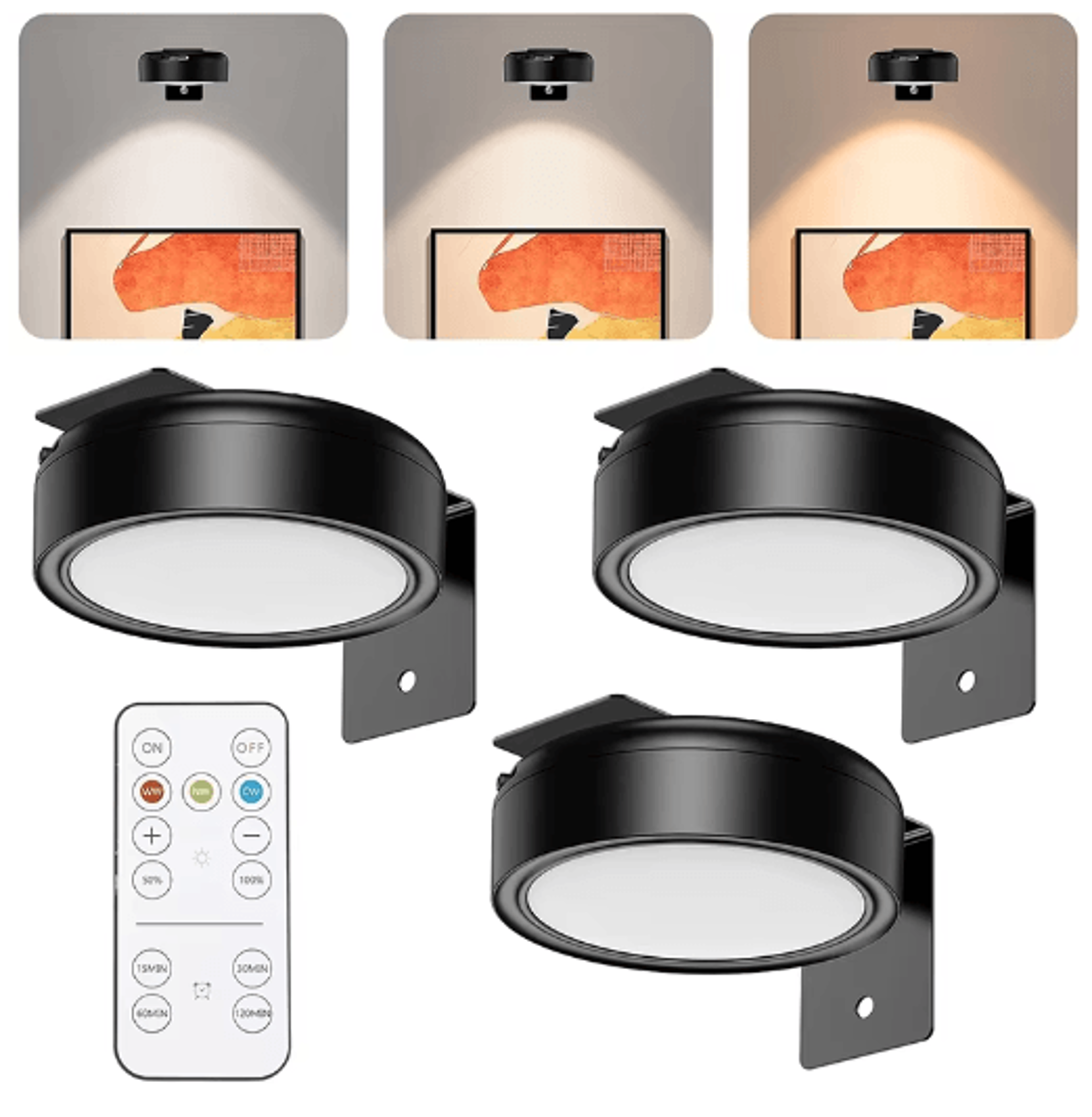 rechargeable wireless picture light for wall – led frame light with remote, 3 color modes & 5 brightness levels