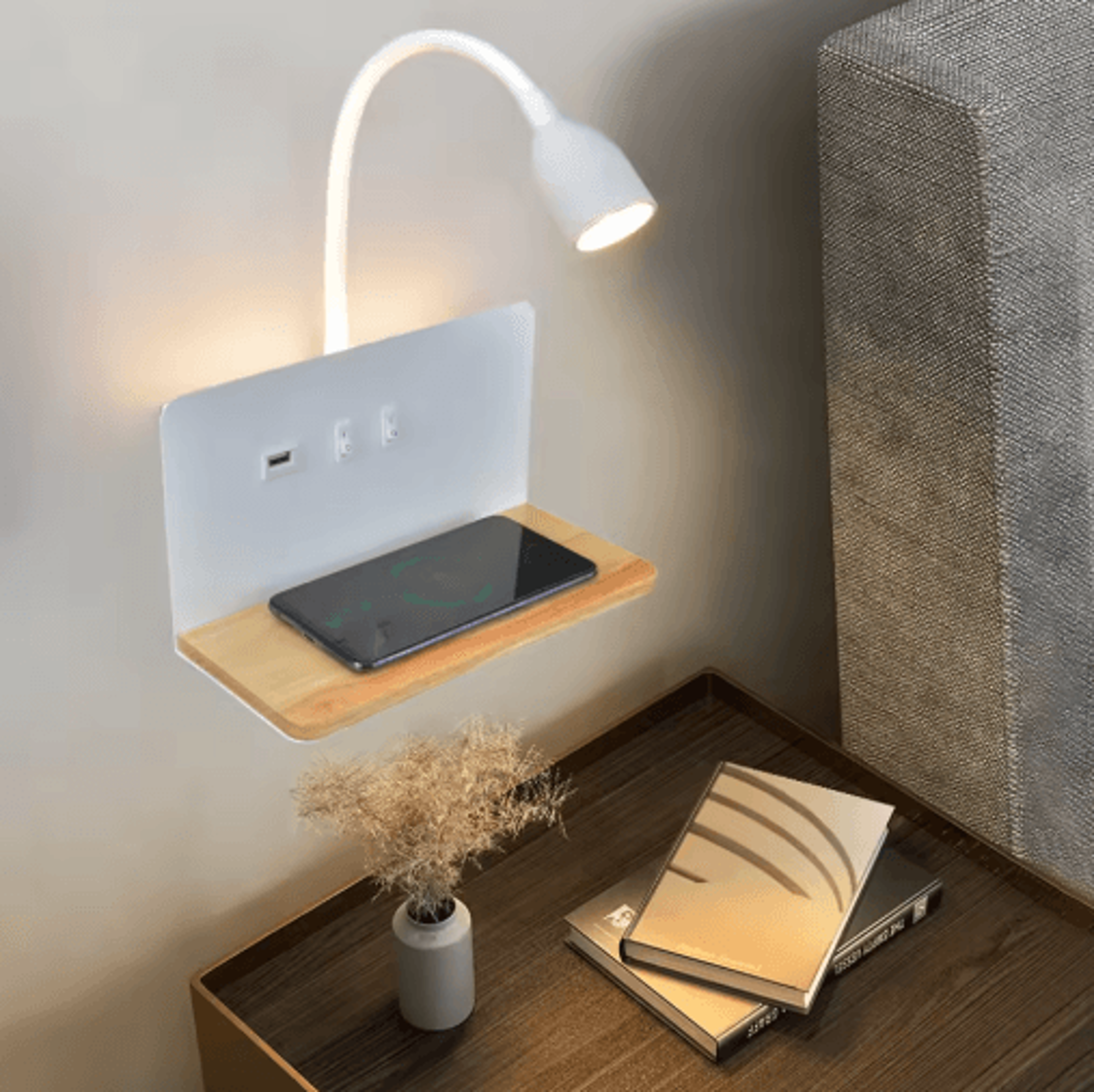 360° rotatable led wall lamp – usb rechargeable wireless bedside light with charging port