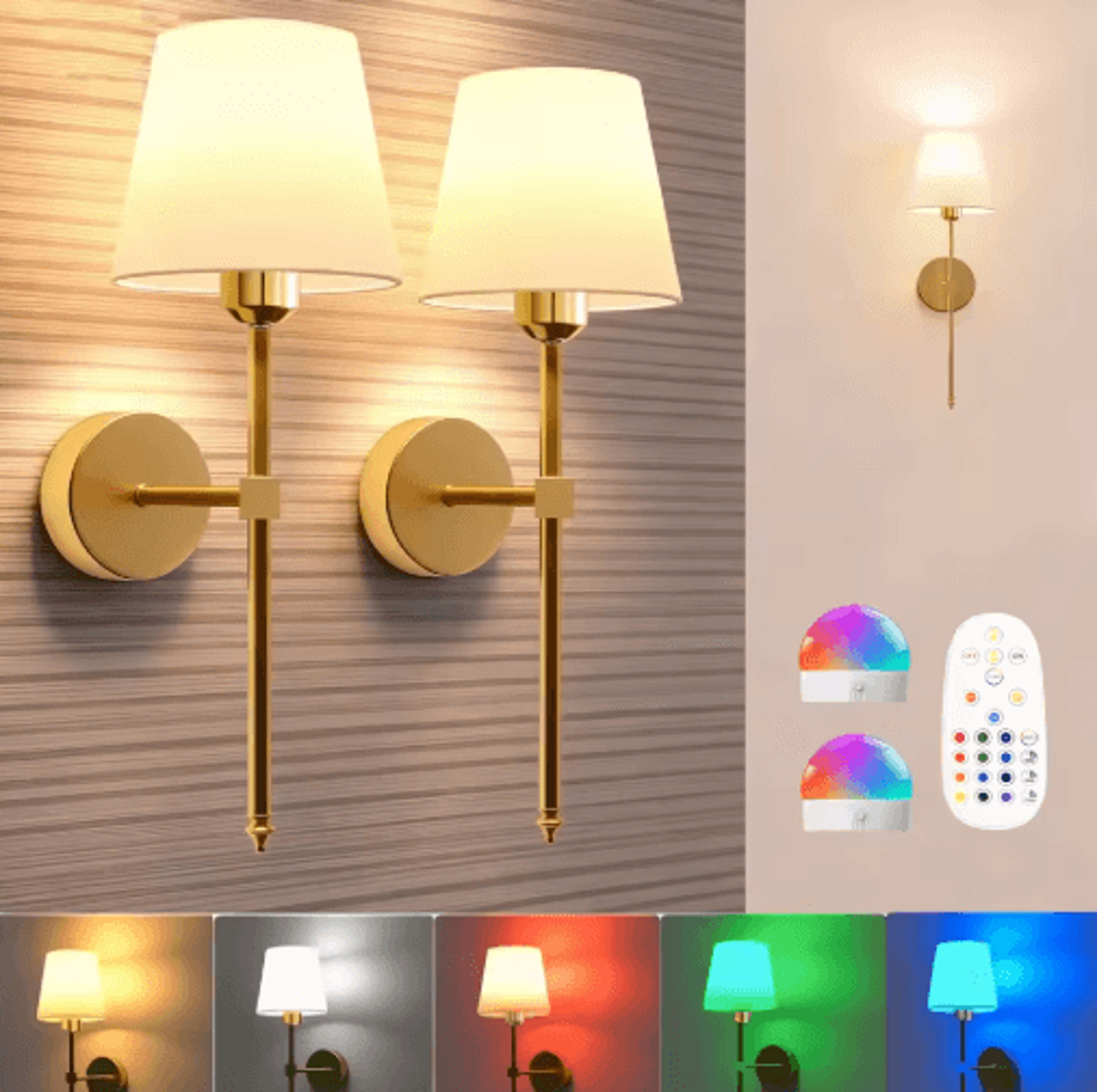rechargeable wireless battery-powered wall lamp – 10-color dimmable wall sconce with remote control