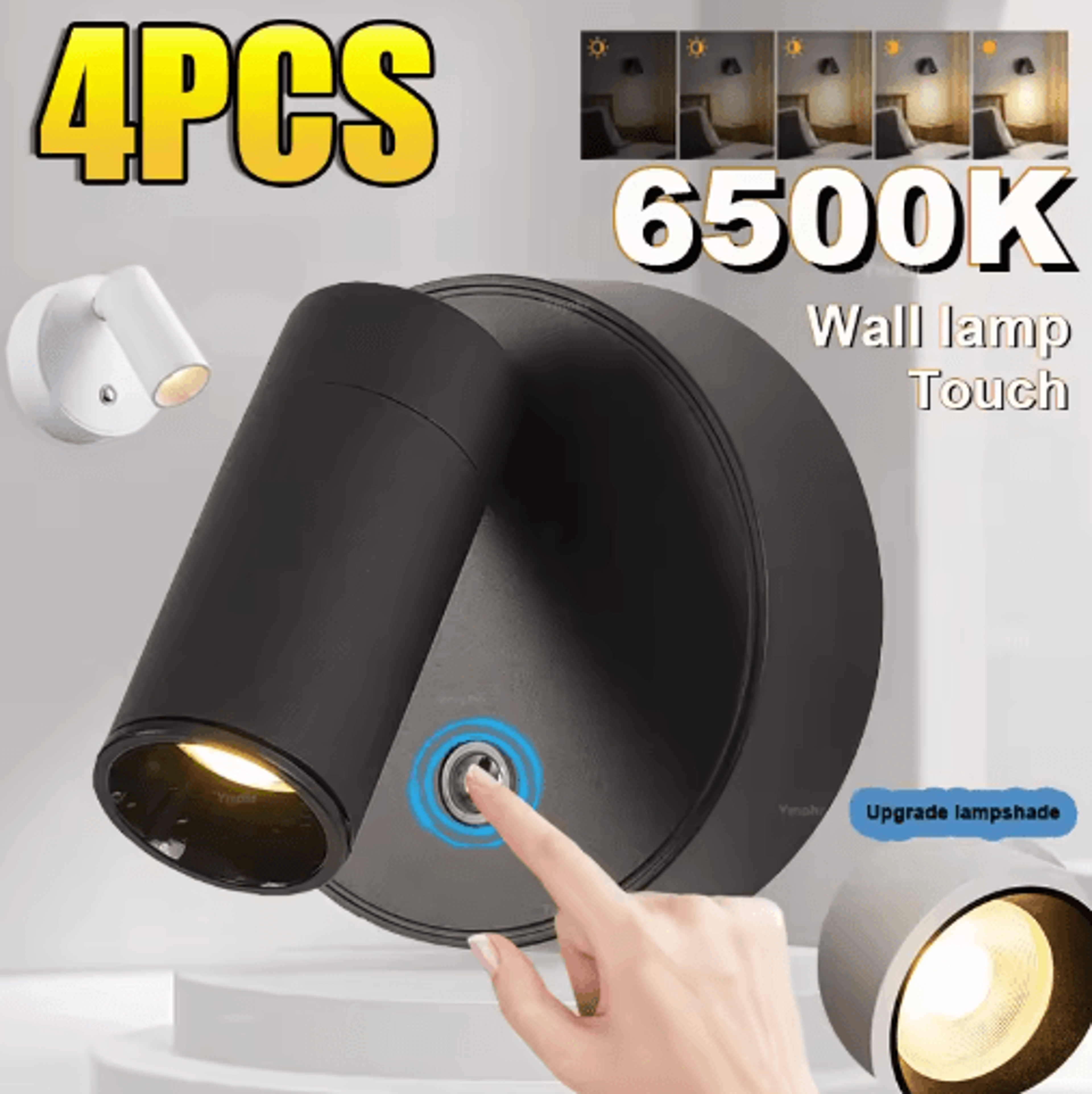 4pcs rechargeable magnetic led wall lights – 350° rotatable touch dimmable bedside lamps