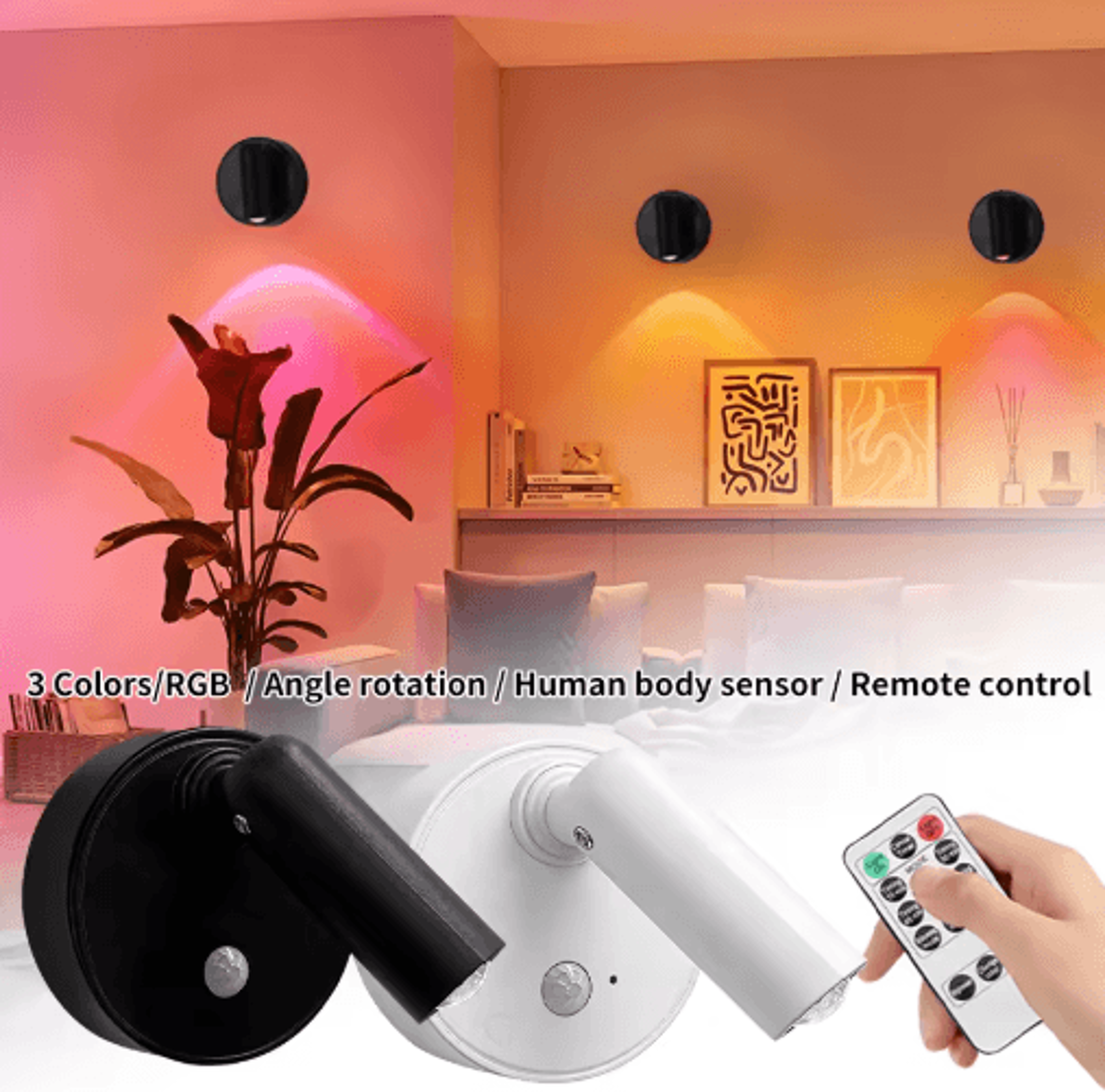 rechargeable motion sensor led spotlight – wireless wall light with remote for artwork & bedside lighting