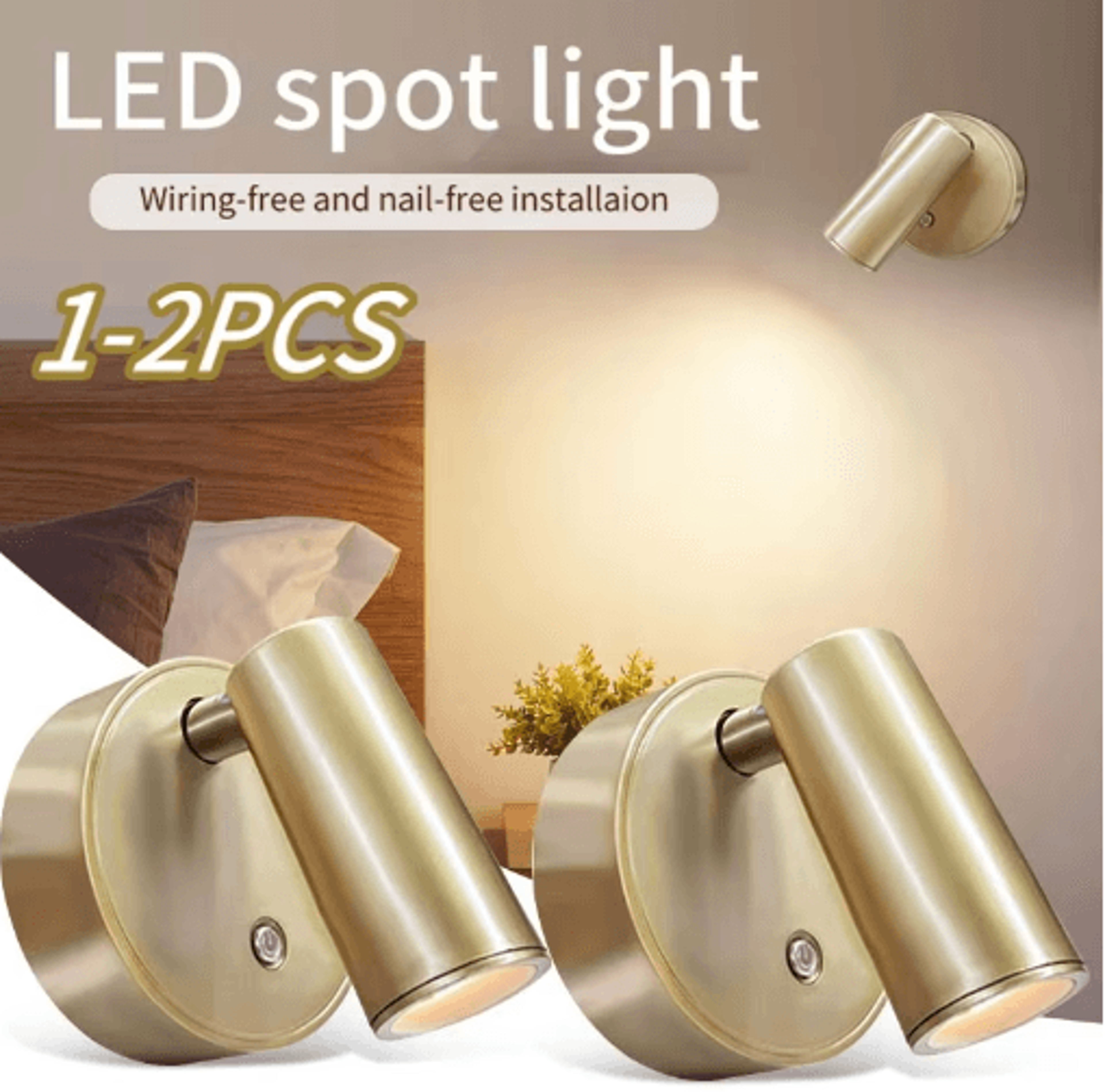 magnetic led wall light – type-c rechargeable touch dimmable cordless reading lamp