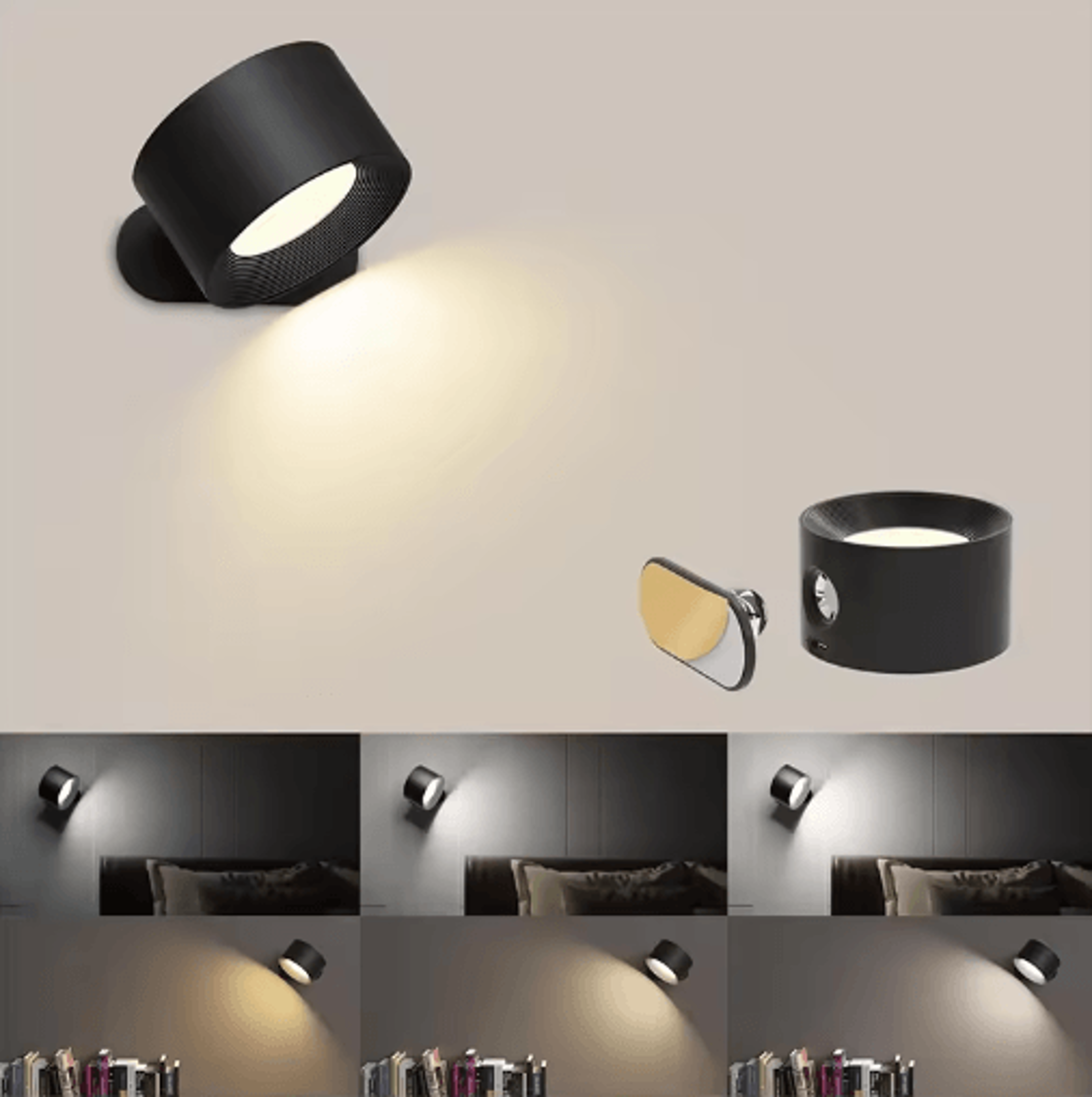 360° rechargeable led wall lamp – touch & remote control wireless reading light