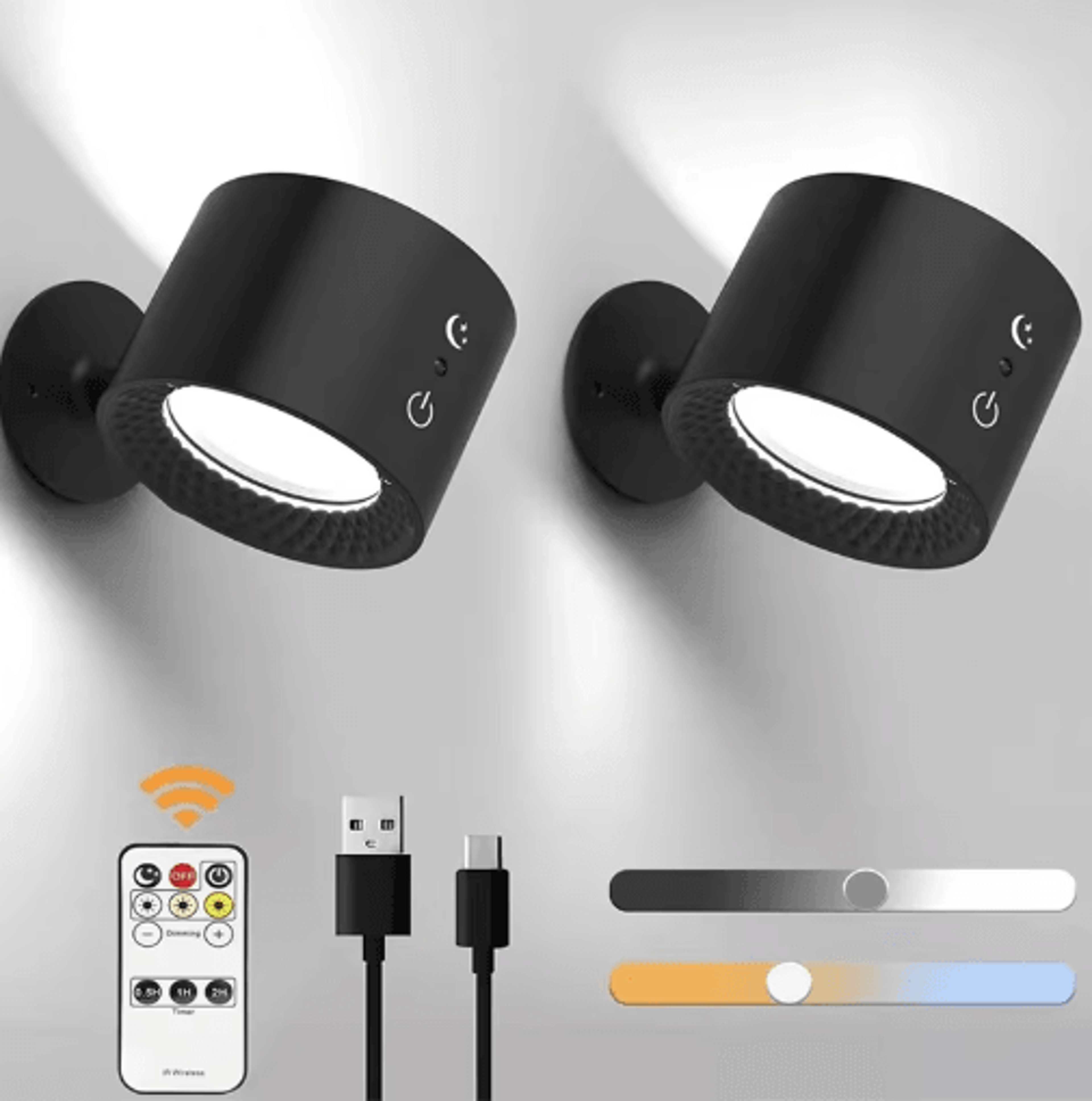 dual head rechargeable led wall lamp – 360° rotatable wireless reading light with touch & remote control