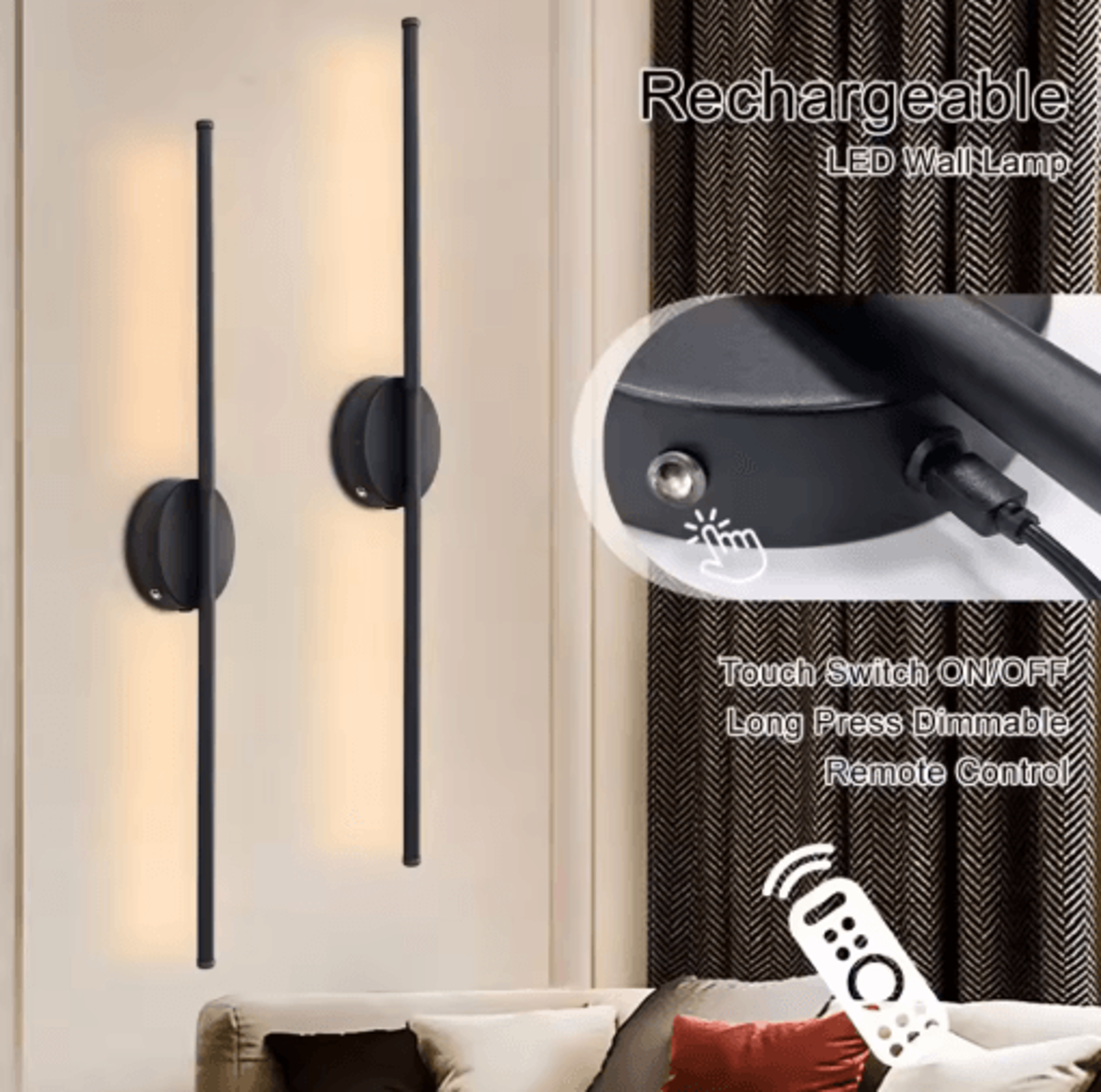 50cm/80cm rechargeable wireless led wall sconce – modern dimmable wall light with remote control