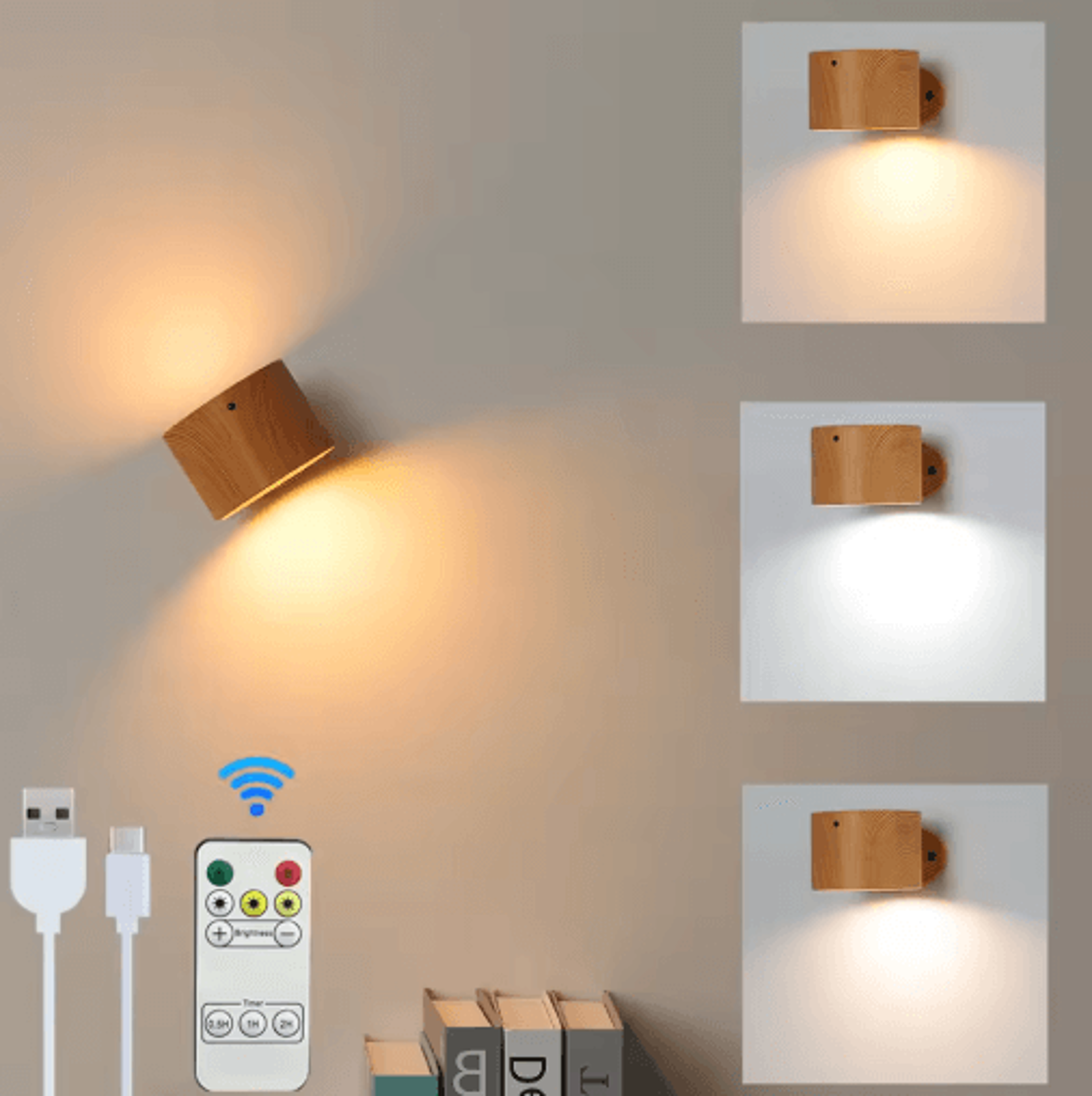 dual head rechargeable led wall lamp – 360° rotatable wireless sconce with touch & remote control