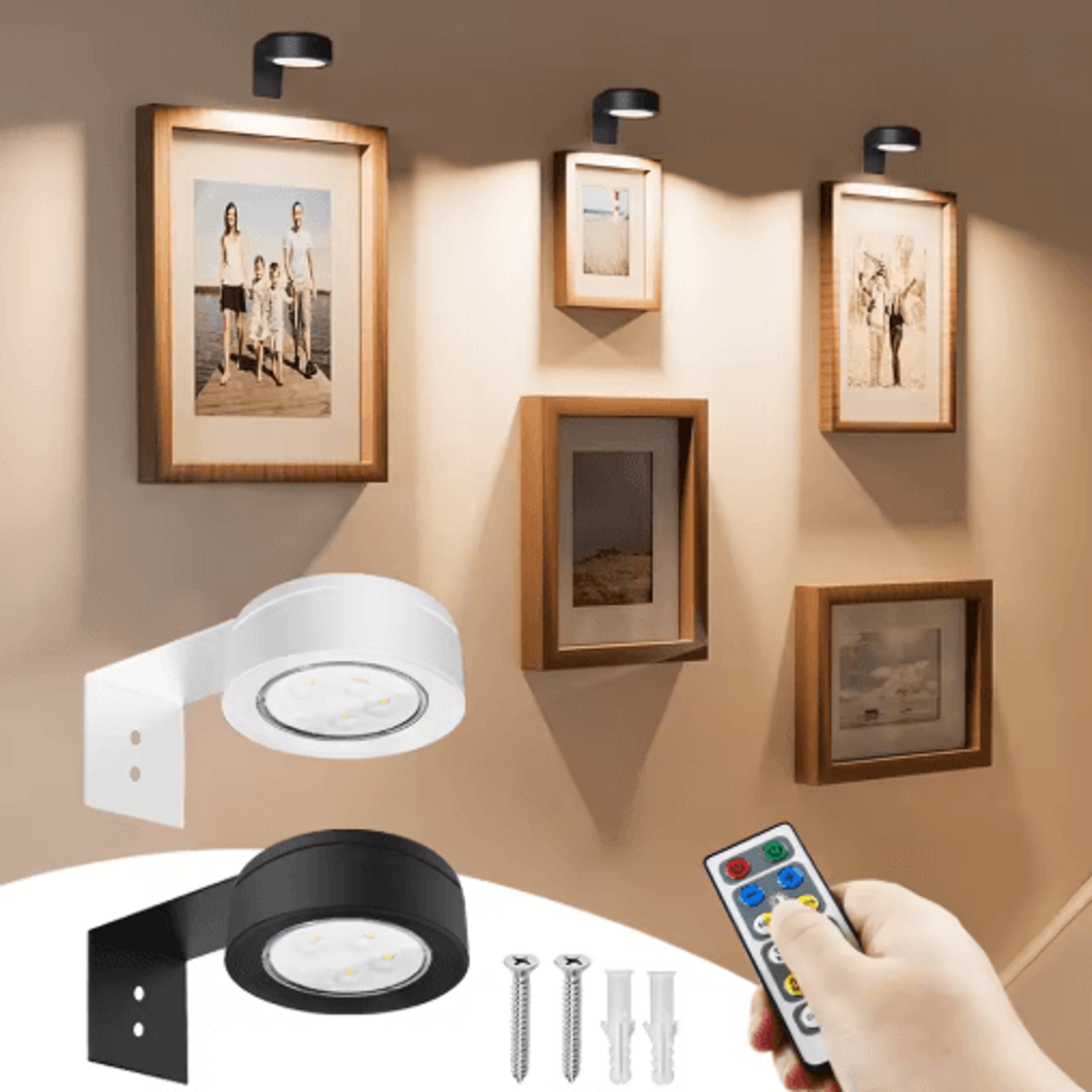 3-color led night light – battery operated dimmable picture & closet light with touch and remote control