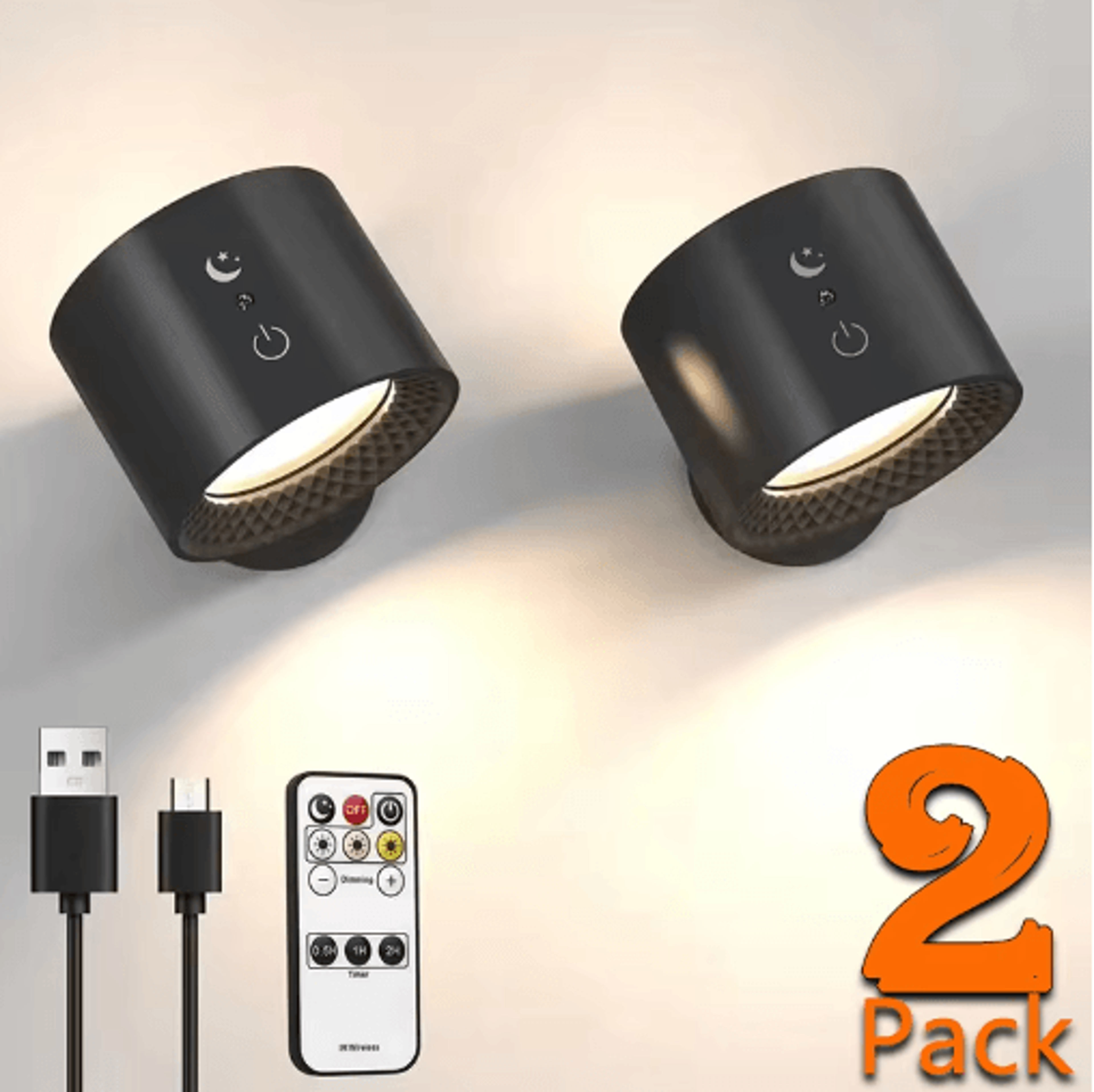 dual head rechargeable led wall lamp 360° rotatable wireless reading light with touch & remote control