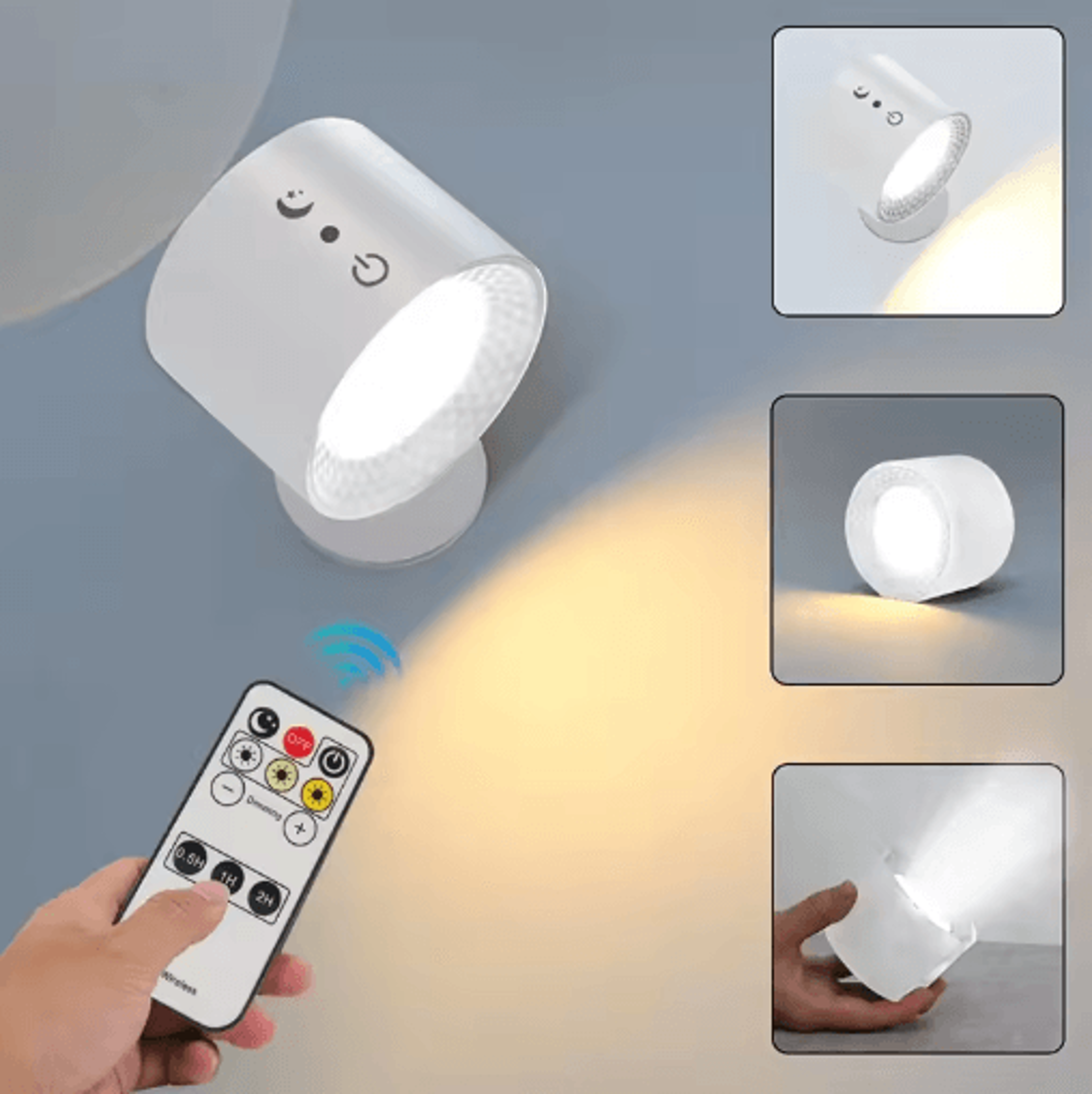 dual head rechargeable led wall lamp 360 rotatable wireless reading light with touch & remote control