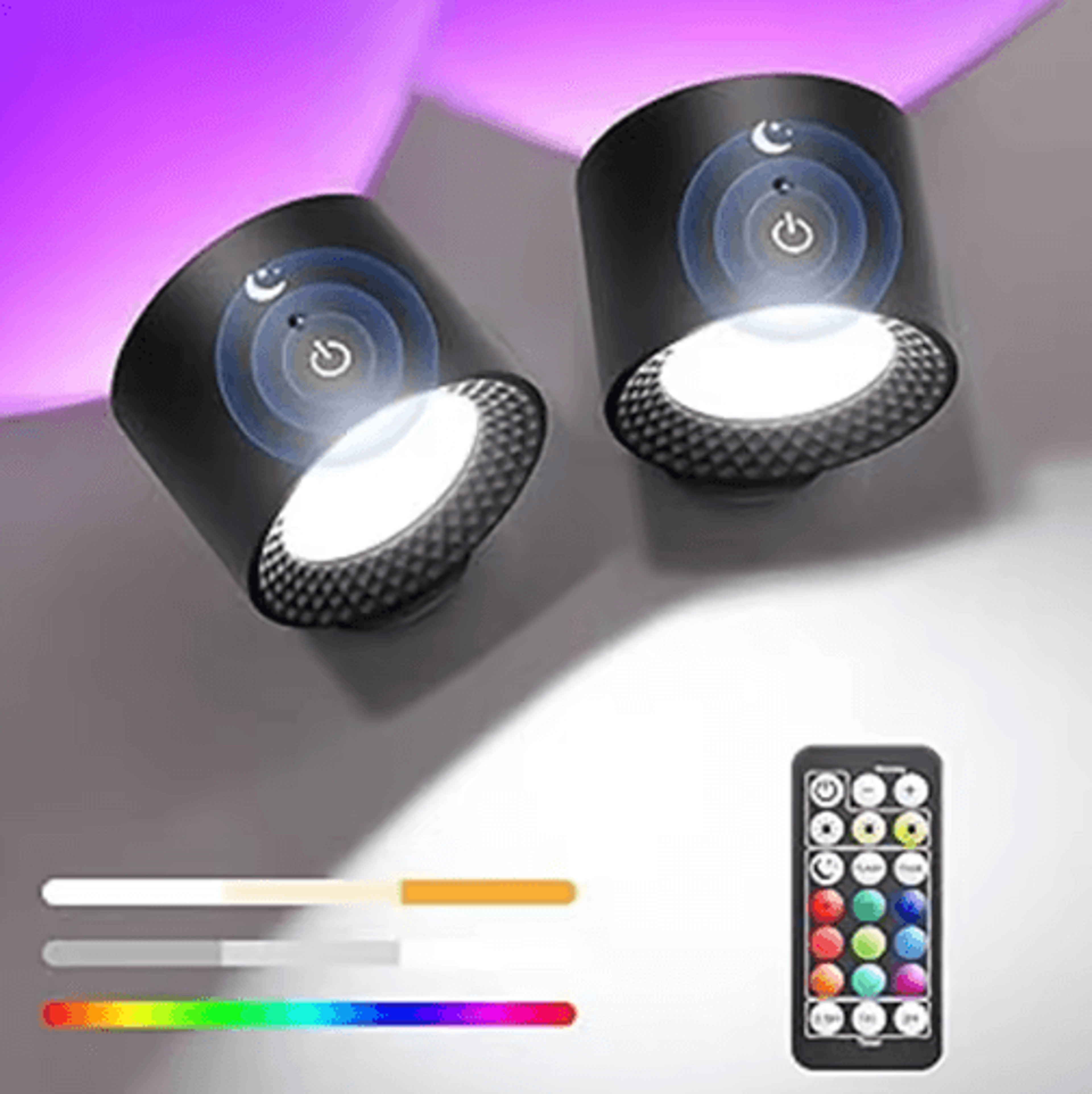 9-color rgb rechargeable wall lamp – 360° rotating wireless up & down led reading light with remote