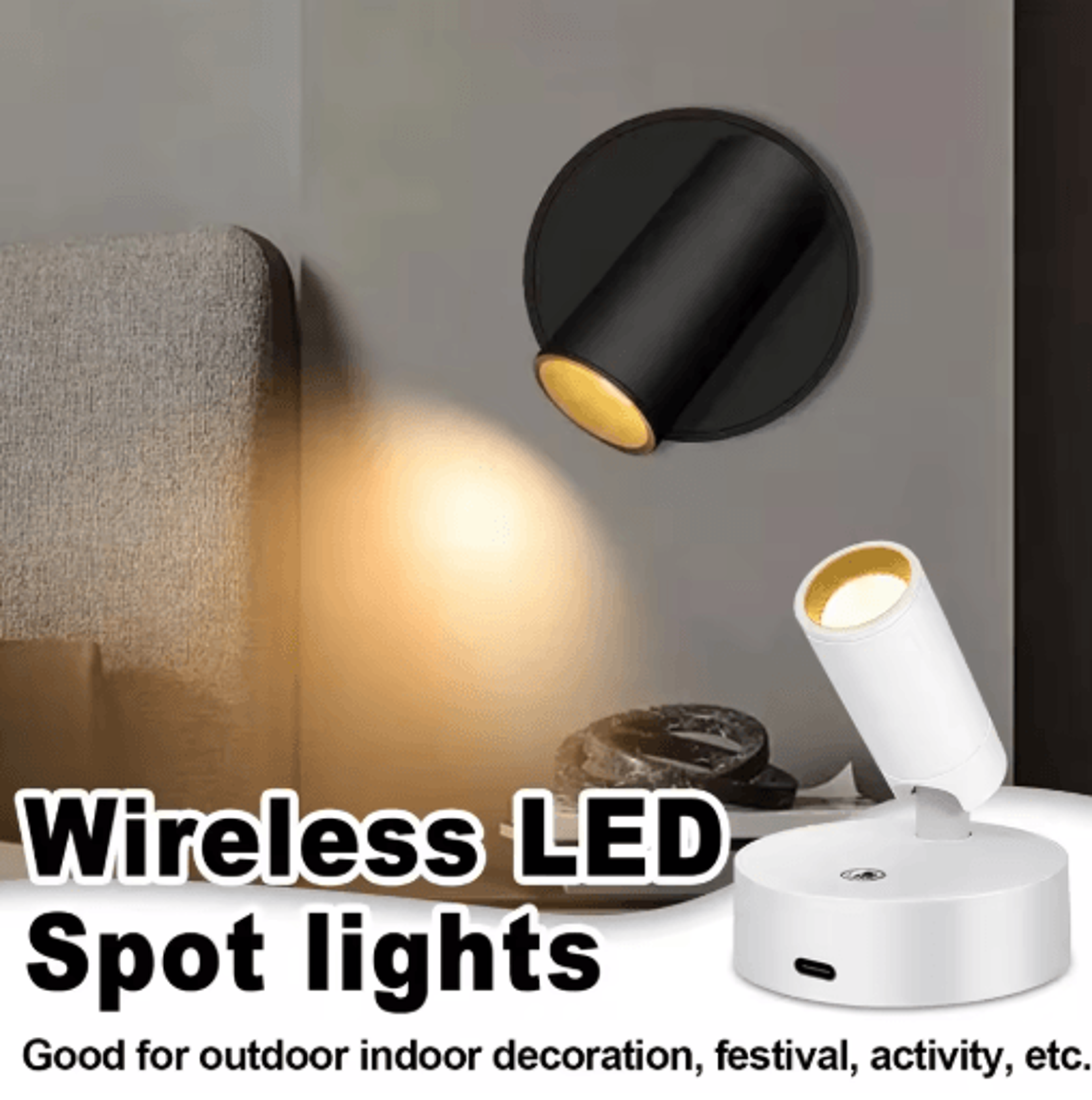 dual head rechargeable led wall sconce – 360° rotatable 3-color wireless light with touch & remote control