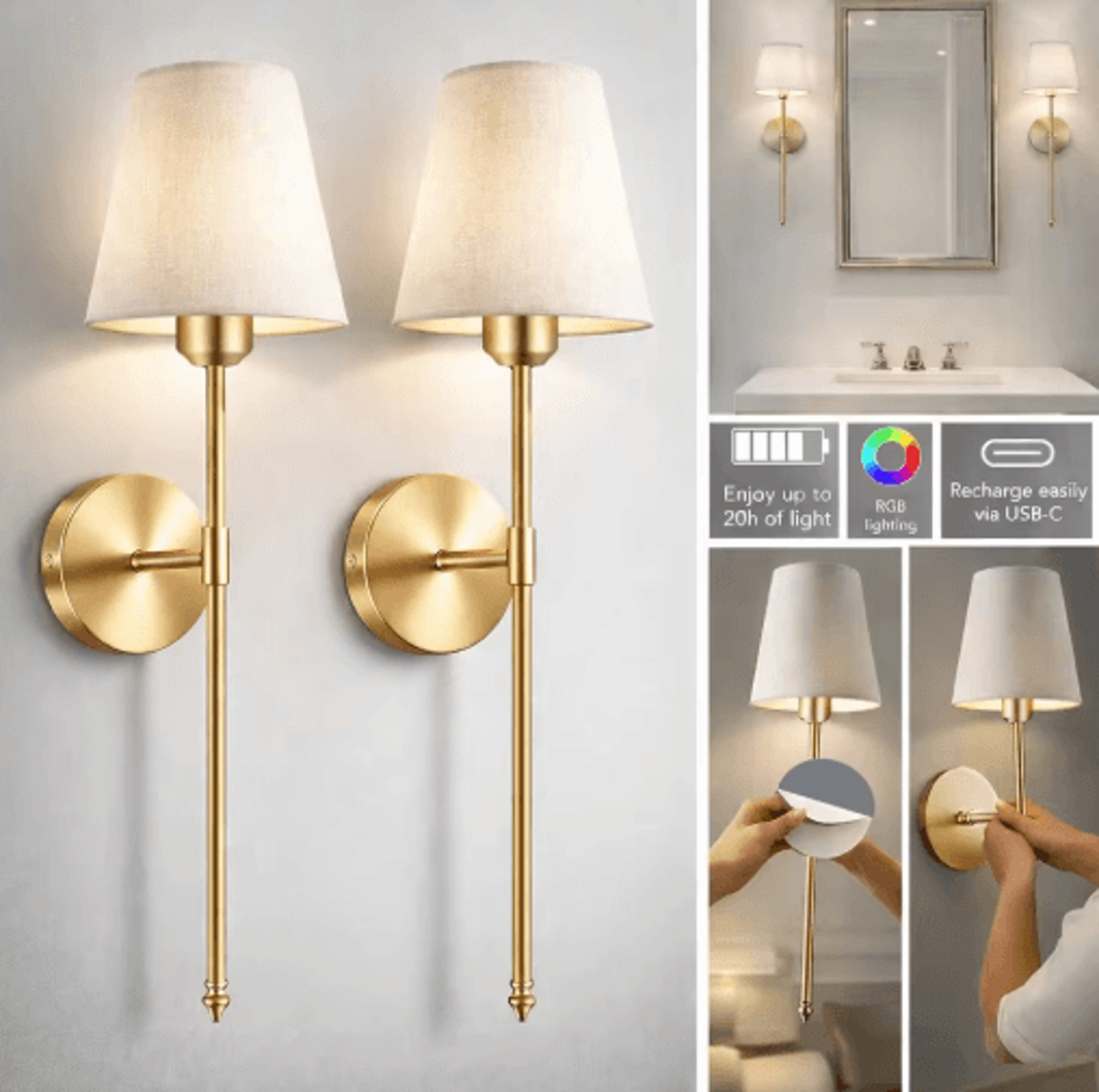 wireless battery-powered wall lamp – rechargeable led sconce with remote & stick-on/screw mount
