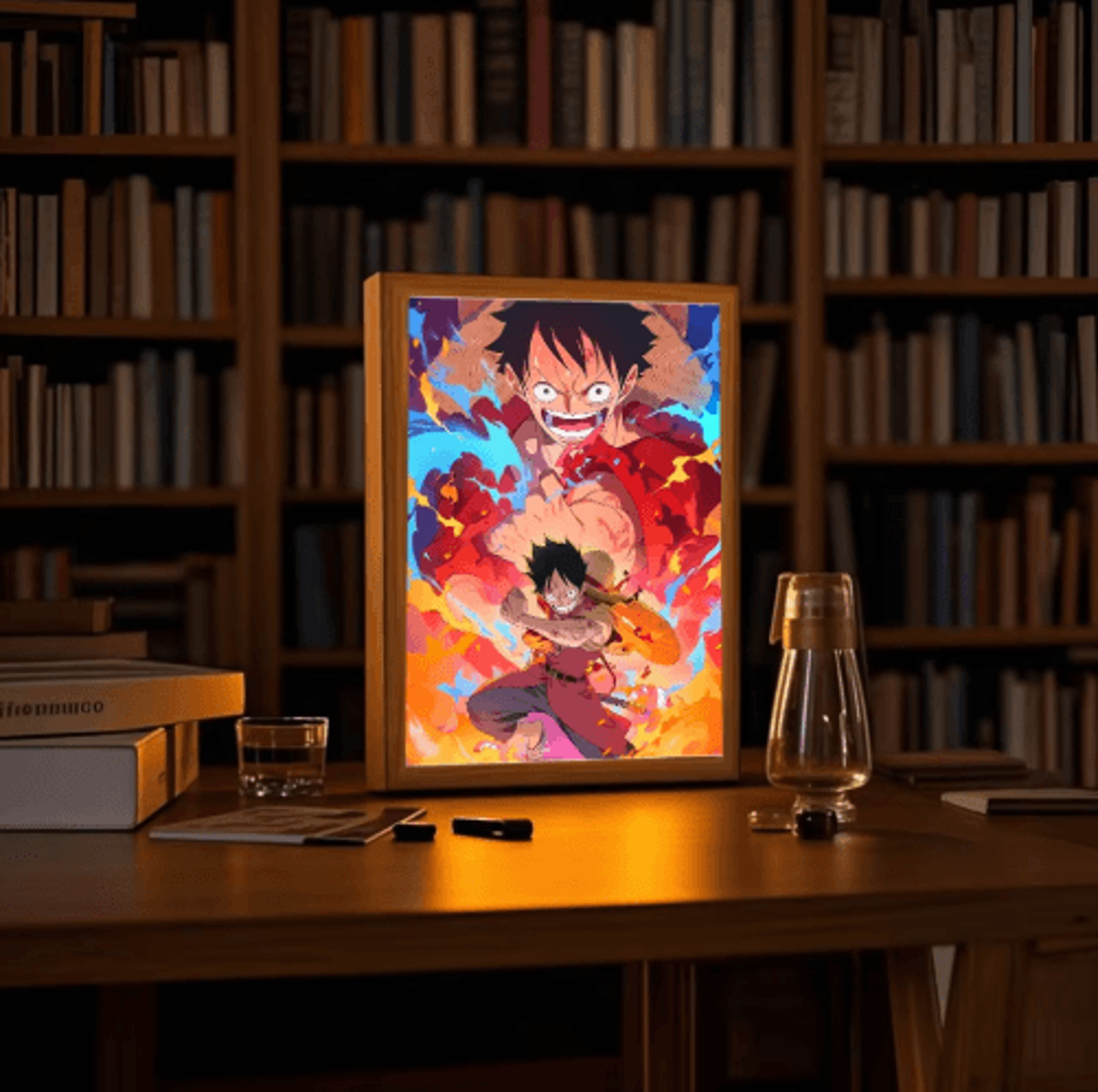 one piece luffy & zoro anime led light painting frame – manga night light for bedroom decor & gifts
