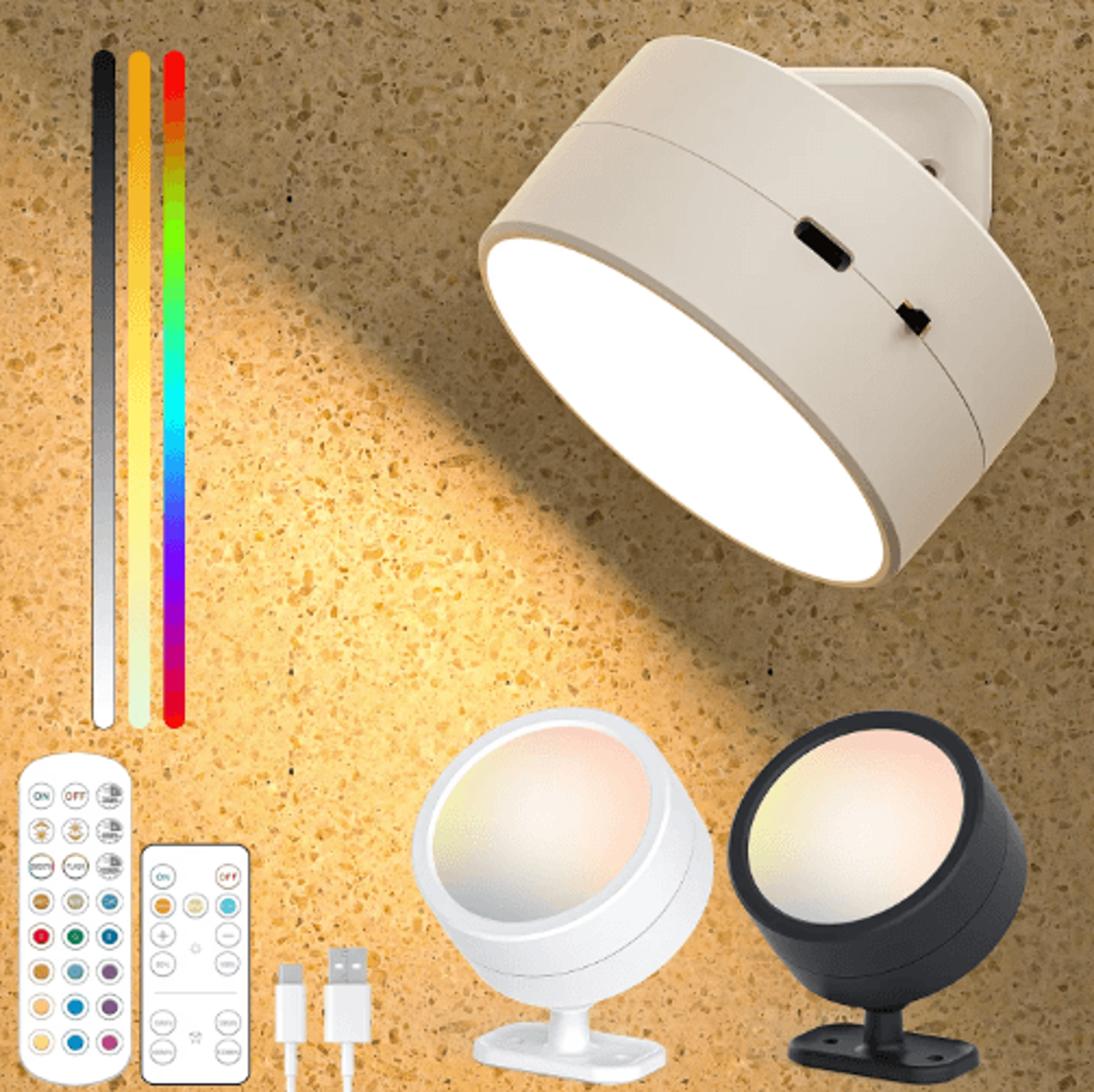 rechargeable magnetic led wall light – 360° rotating wireless ambient spotlight with remote control