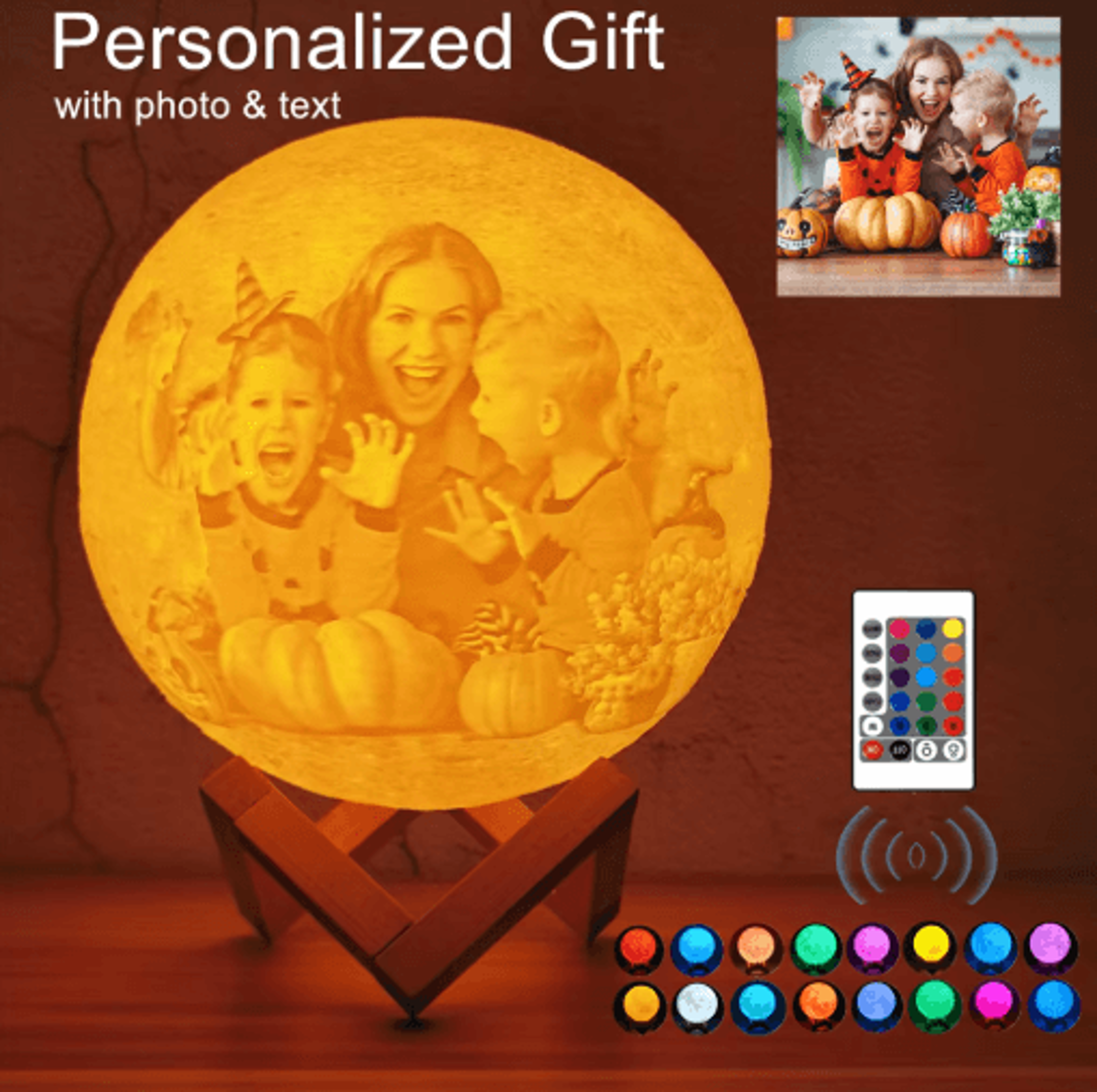 personalized 3d moon lamp – custom photo & text touch night light for family, couples & kids