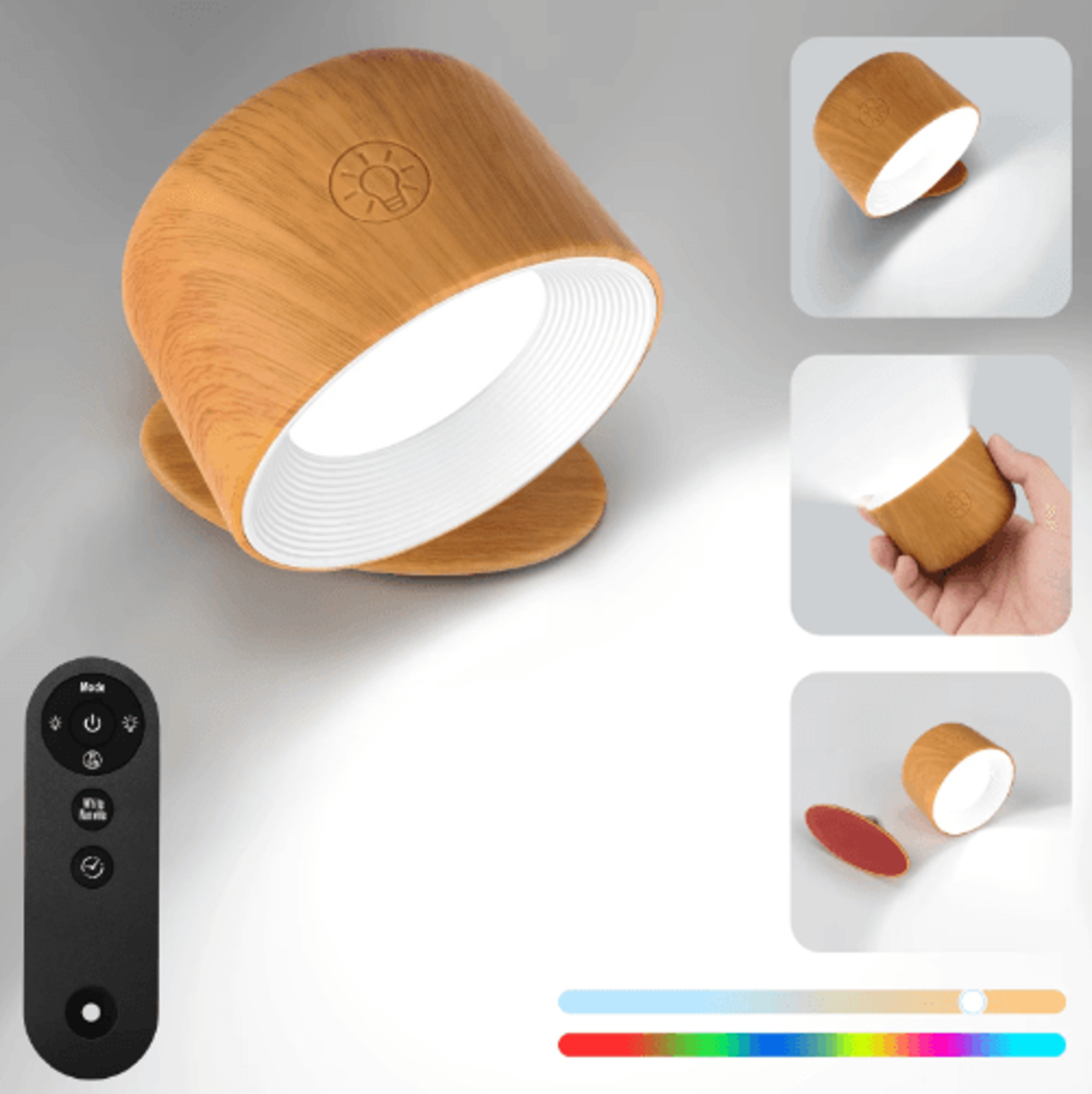 360° rotating magnetic wall lamp – rechargeable touch color-changing night light with remote & timer