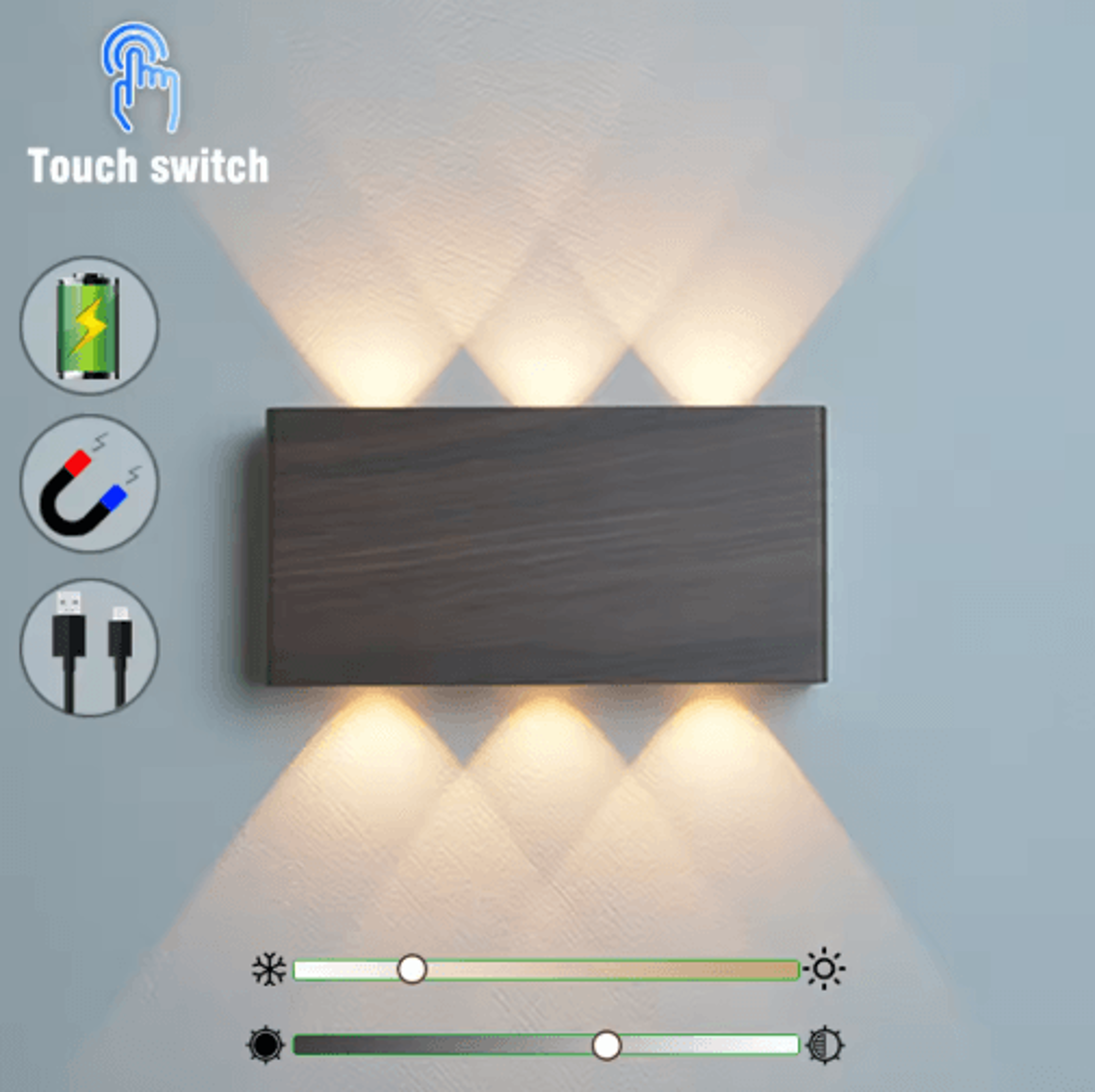 portable rechargeable led wall lamp – 3-color touch dimmable type-c bedside night light