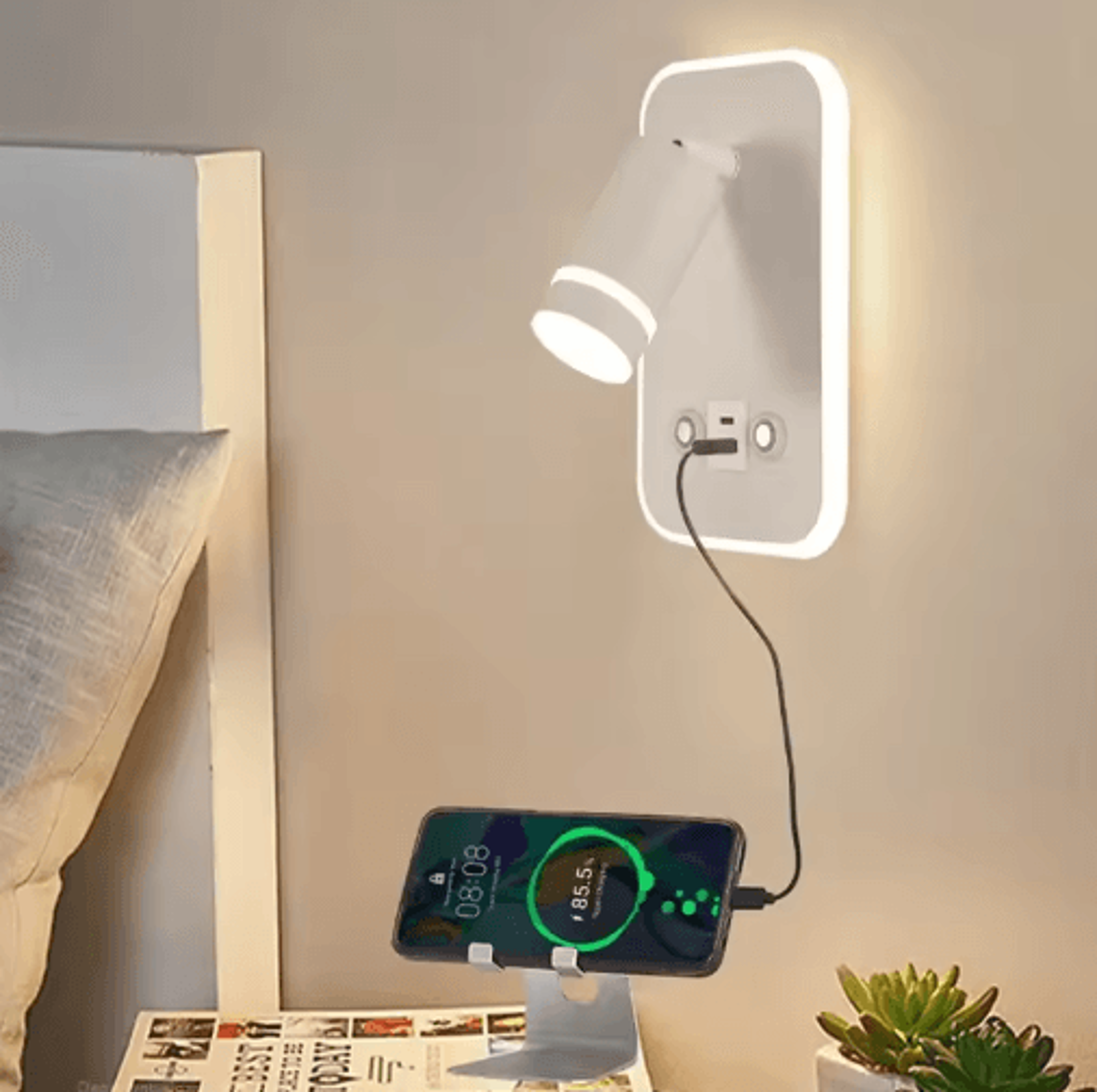 saiyun rechargeable led wall spotlight – usb cordless bedside reading & indoor accent light