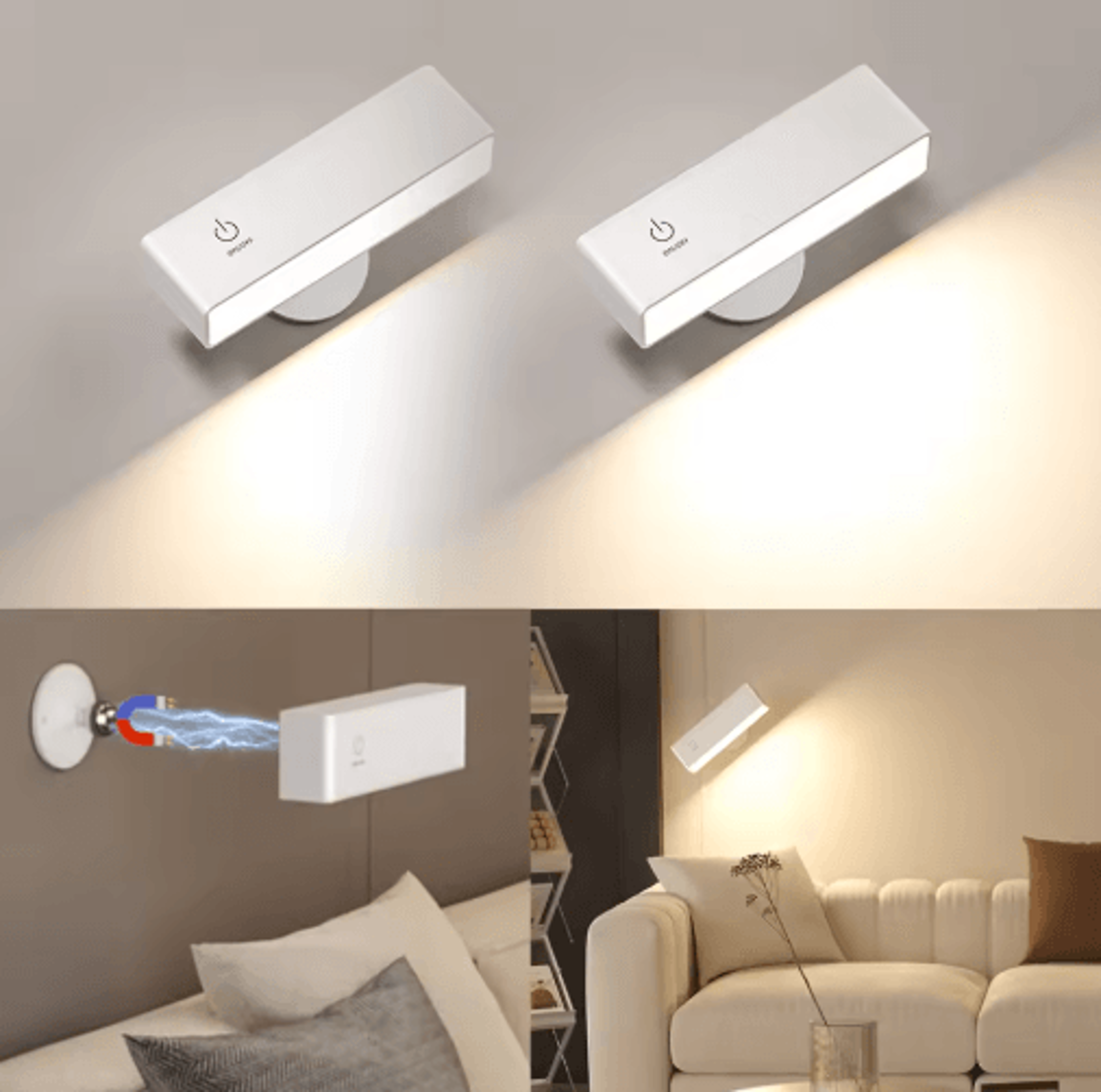 magnetic rechargeable led reading light – 360° rotating touch dimmable cordless wall lamp