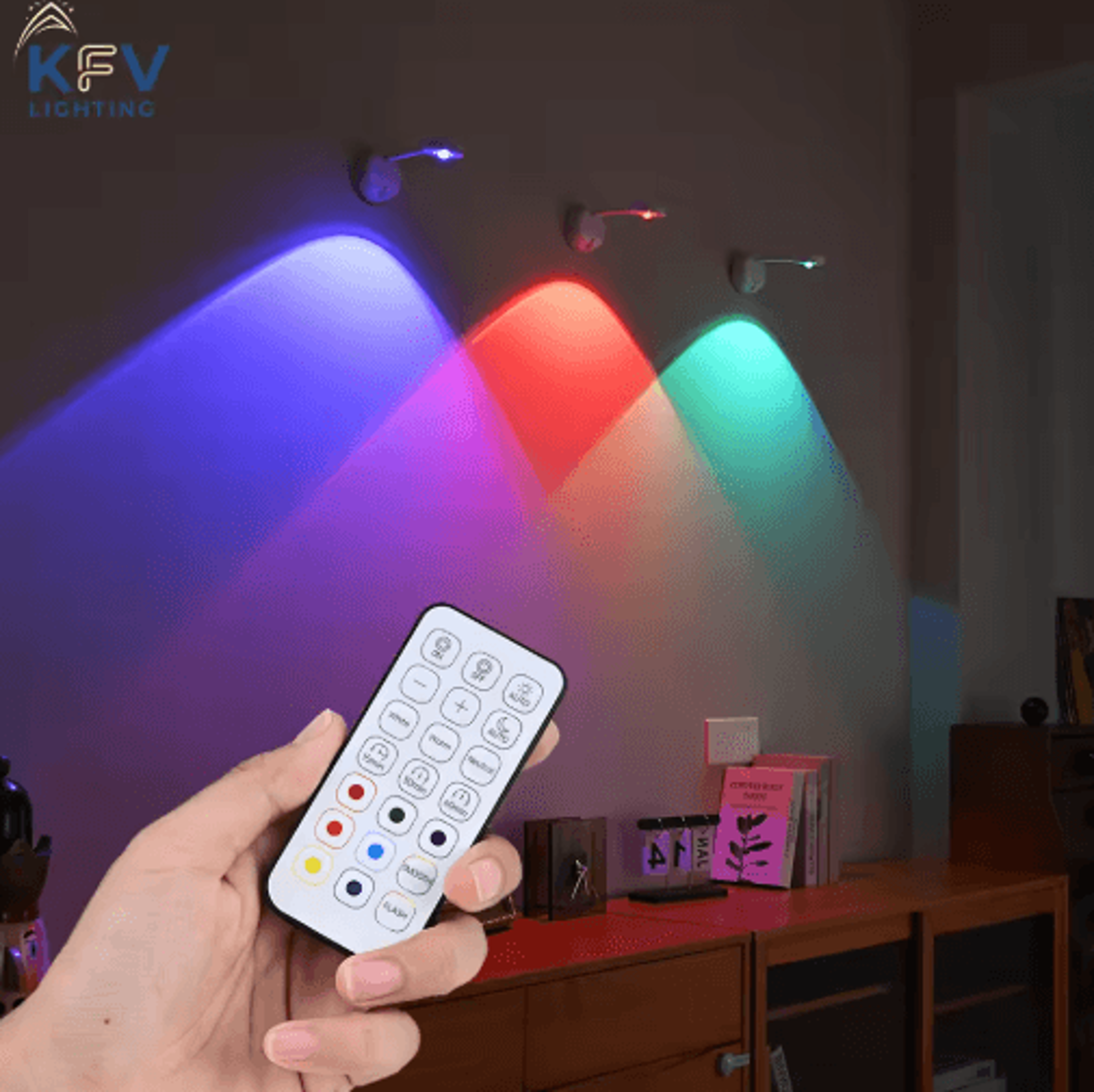 kfv rechargeable rgb wall spotlight – motion sensor dimmable wireless picture & poster light