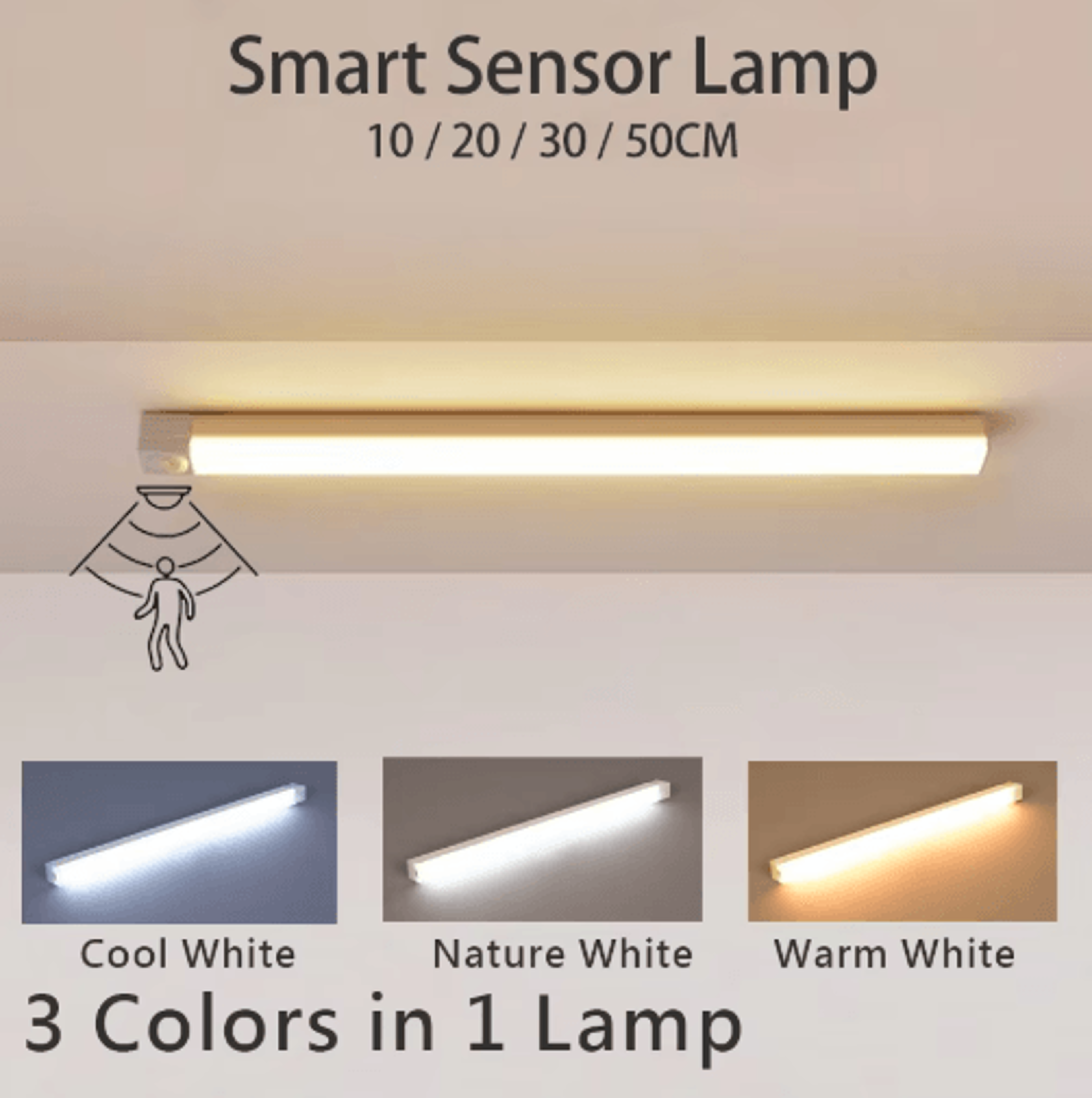 rechargeable motion sensor led bar light – cordless magnetic cabinet & under-cabinet night lamp