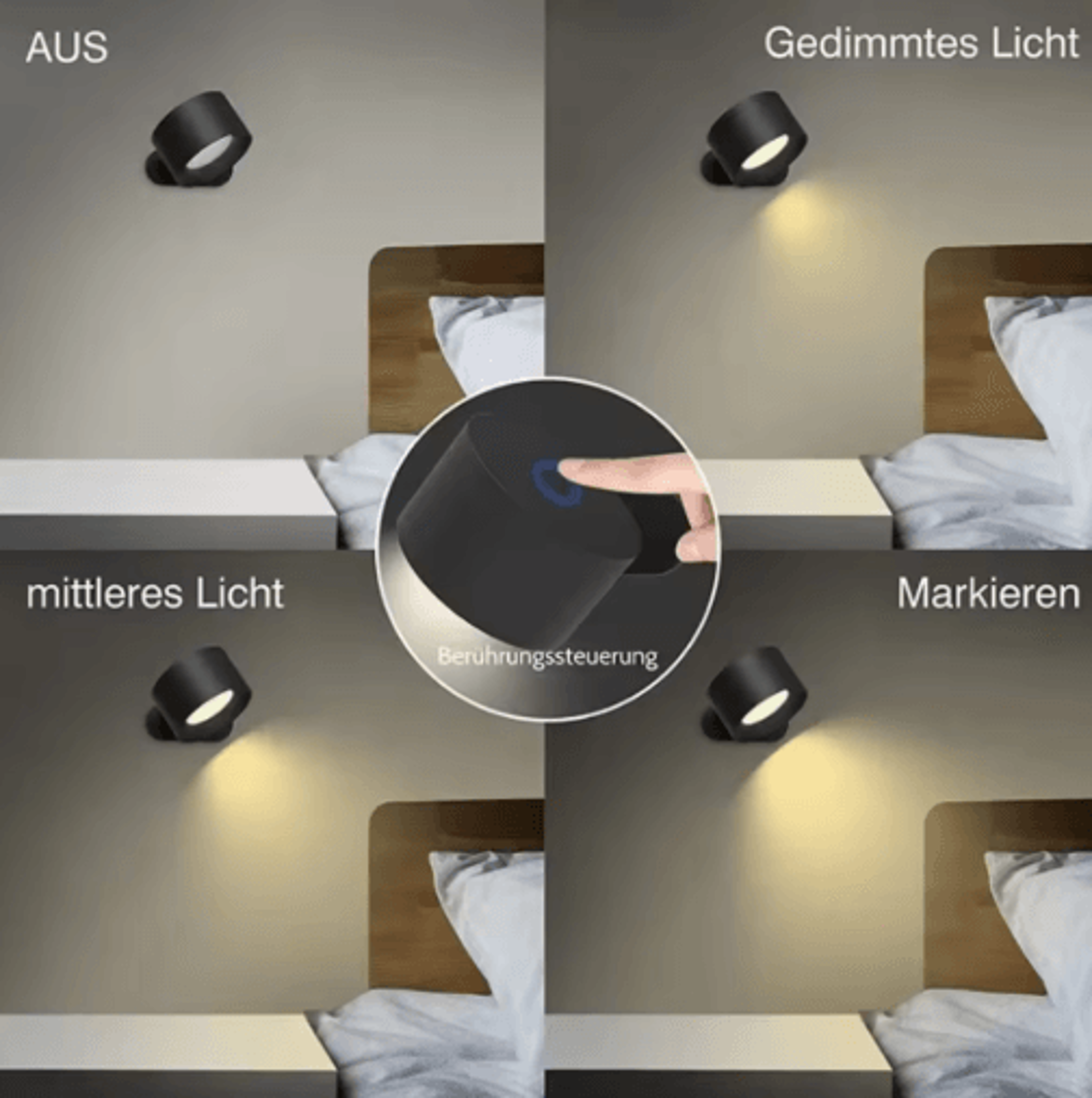 3-color magnetic rechargeable led wall lamp – 360° rotating sconce with 3 brightness levels
