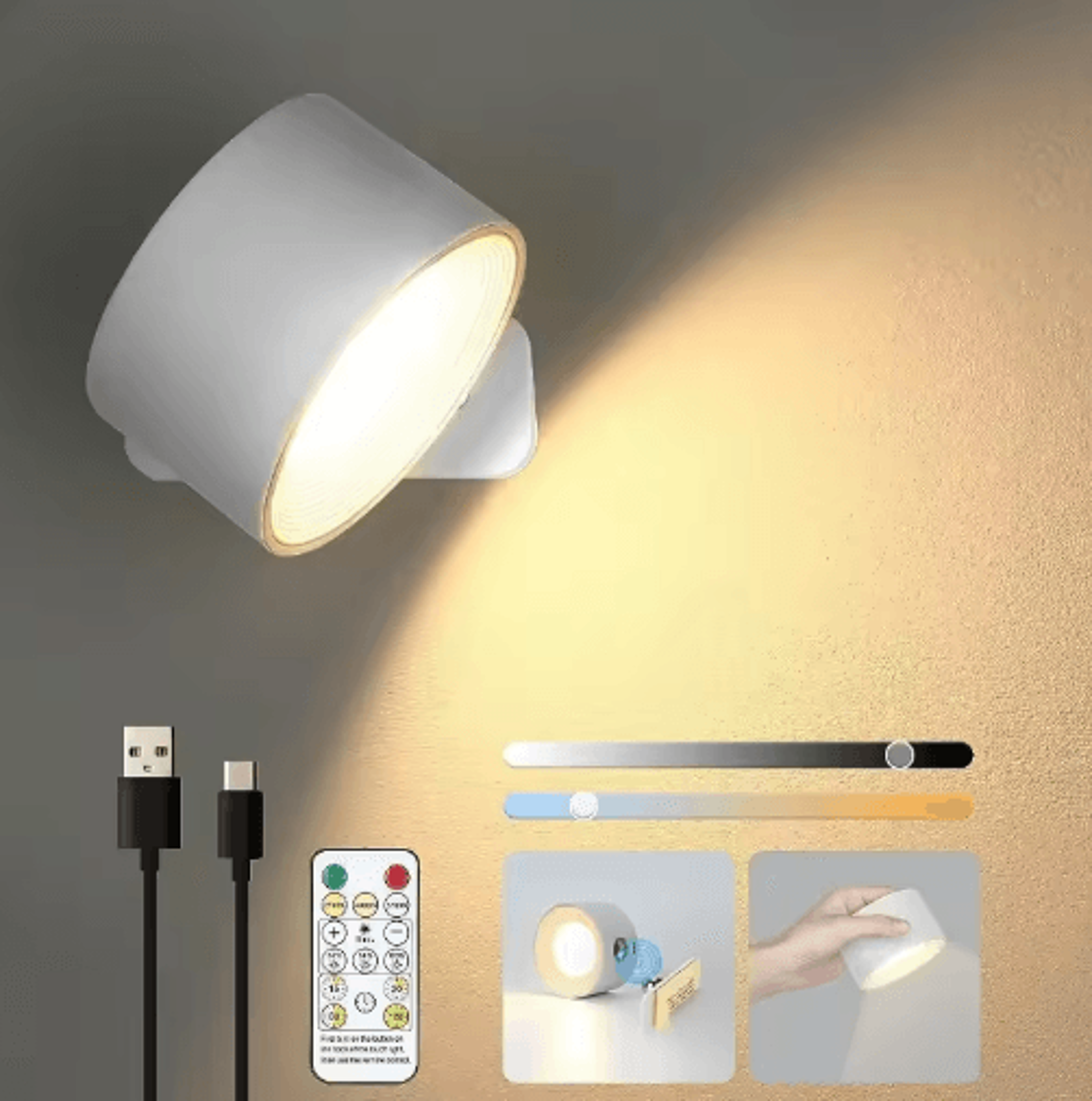 usb rechargeable magnetic led wall lamp – touch & remote control cordless bedside reading light